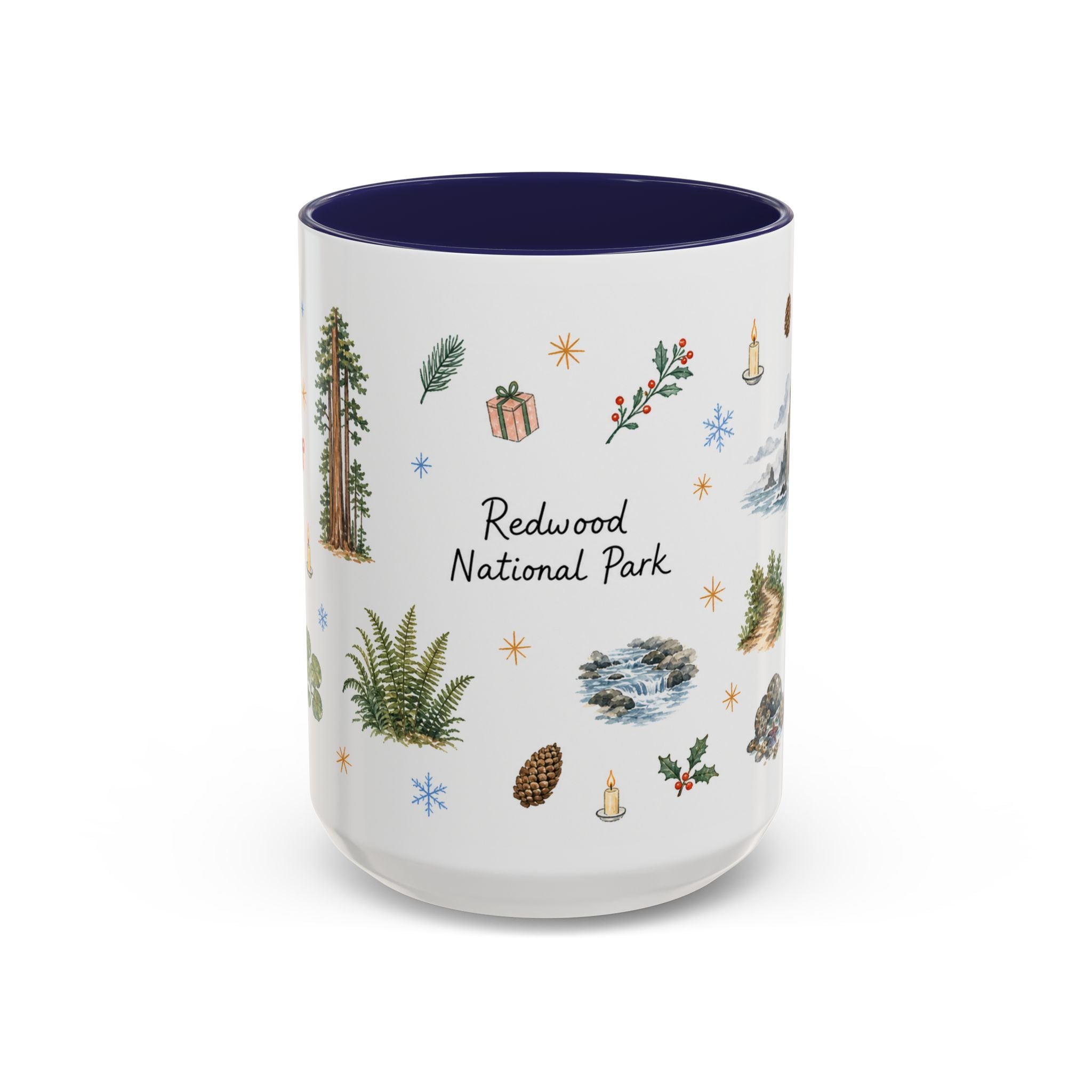 Redwood National Park Christmas Mug | Watercolor Travel Souvenir | Holiday Gift | Accent Ceramic Coffee Cup 11oz 15oz
