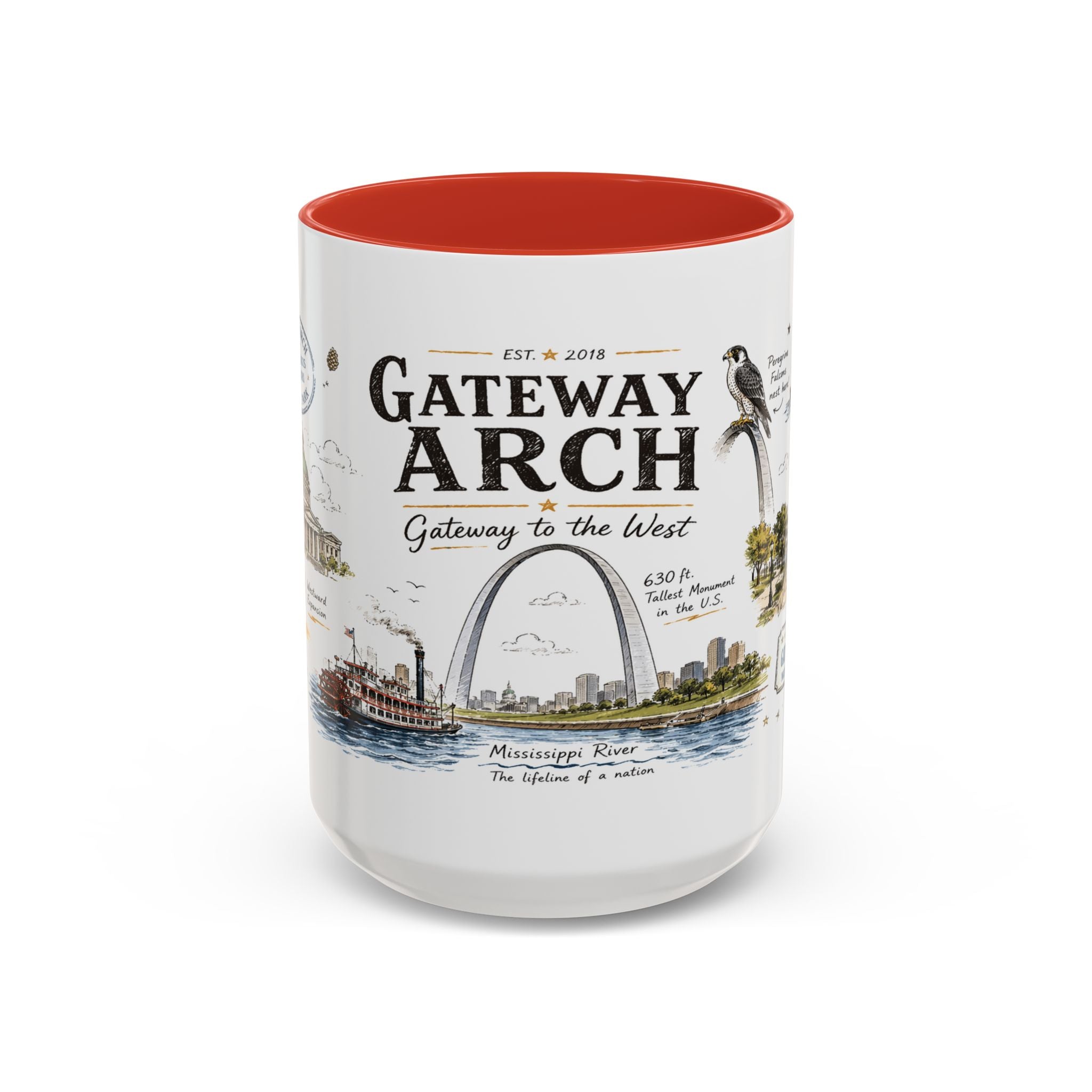 Gateway Arch National Park Coffee Mug | Missouri St. Louis Landmark Gift | Accent Color Ceramic 11oz 15oz