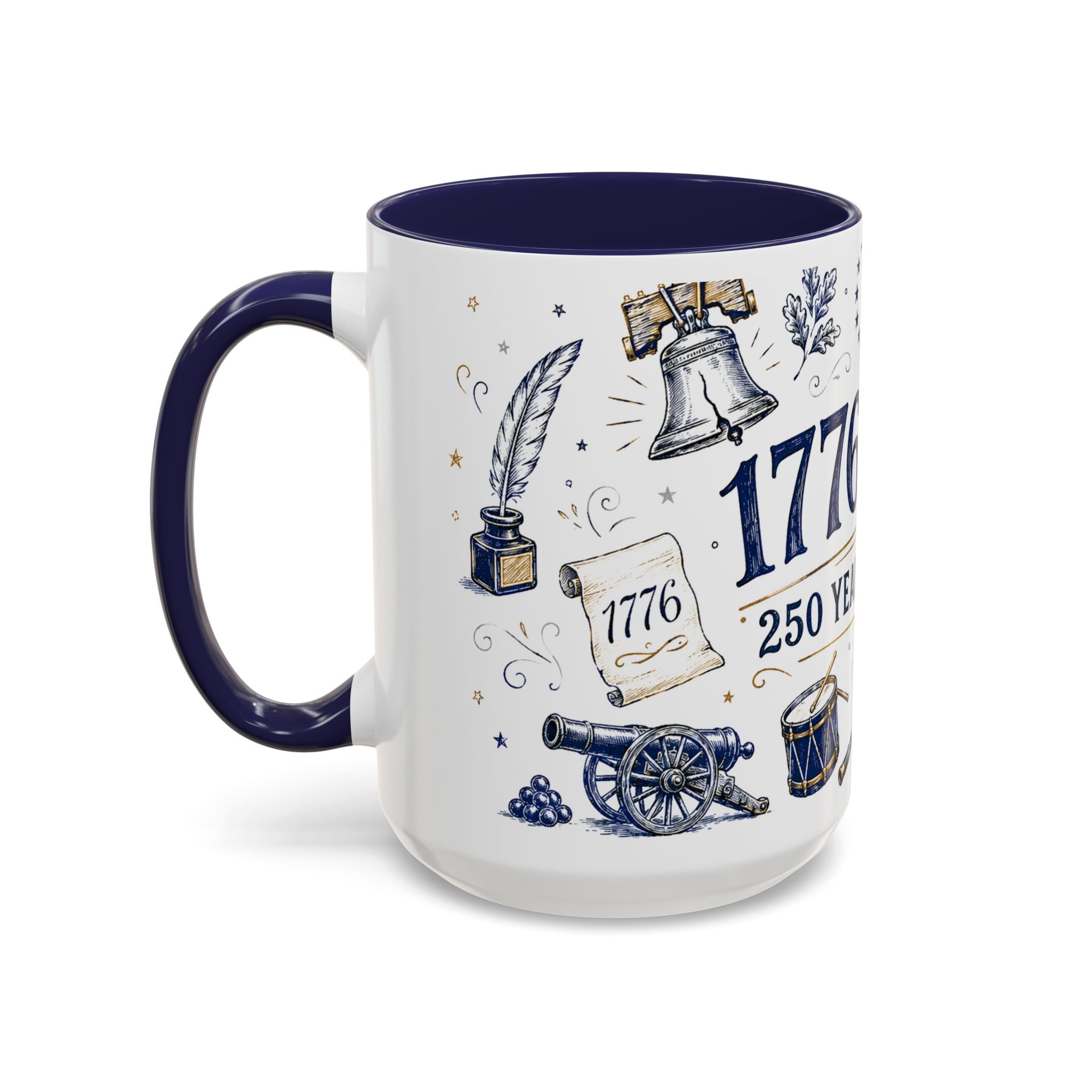 America 250 Coffee Mug | 1776-2026 Patriotic 4th of July Gift | Accent Color Ceramic 11oz 15oz