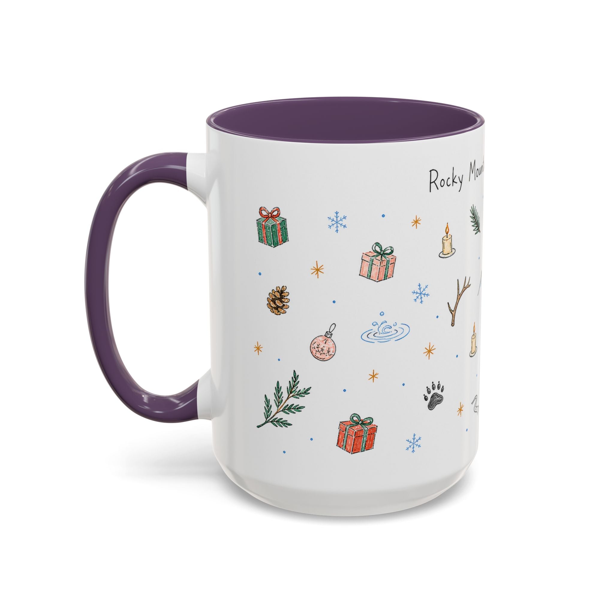 Rocky Mountain National Park Christmas Mug | Watercolor Travel Souvenir | Holiday Gift | Accent Ceramic Coffee Cup 11oz 15oz