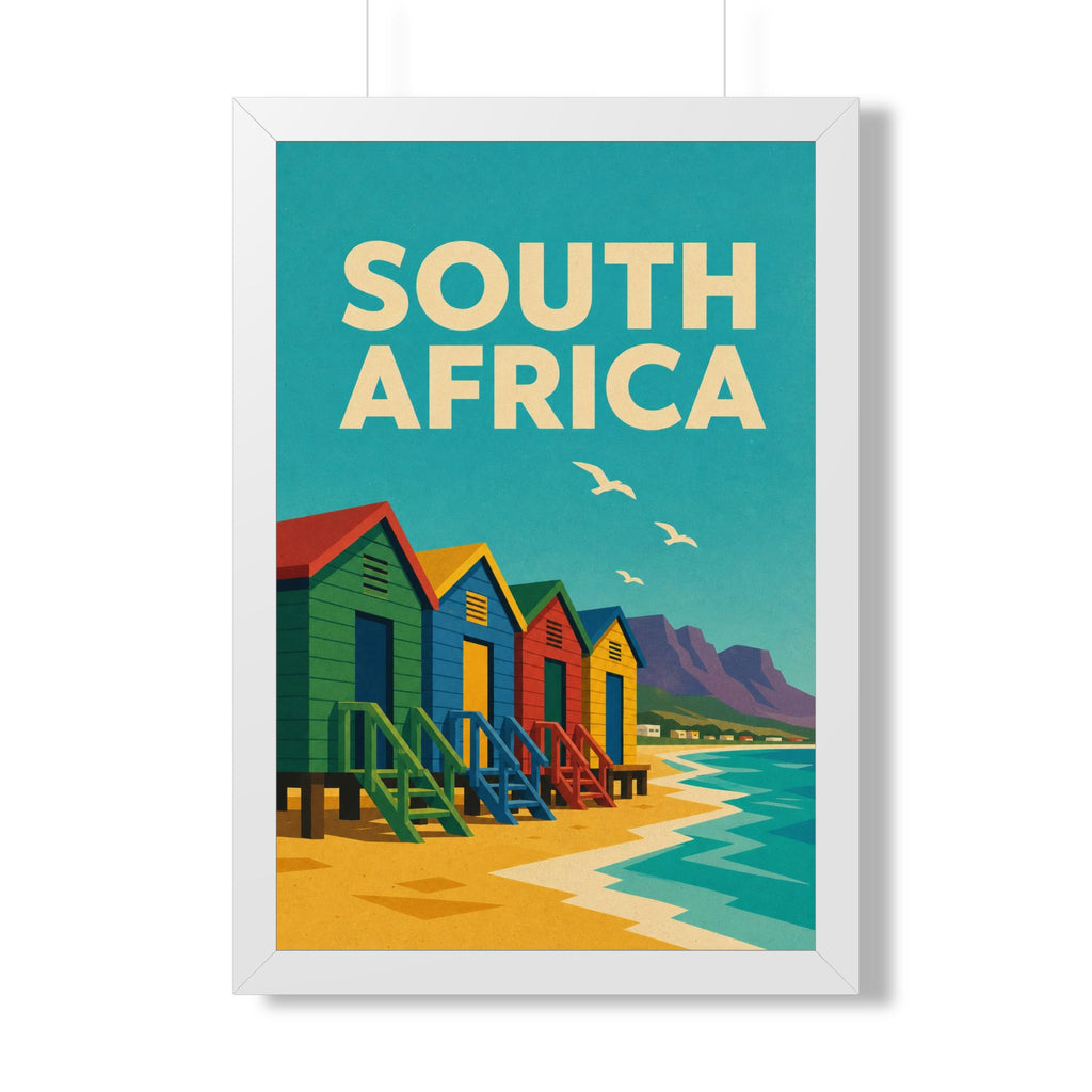 South Africa Beach South Africa Framed Poster | Vintage Travel Wall Art | Black Walnut White Frame | 16x24 20x30