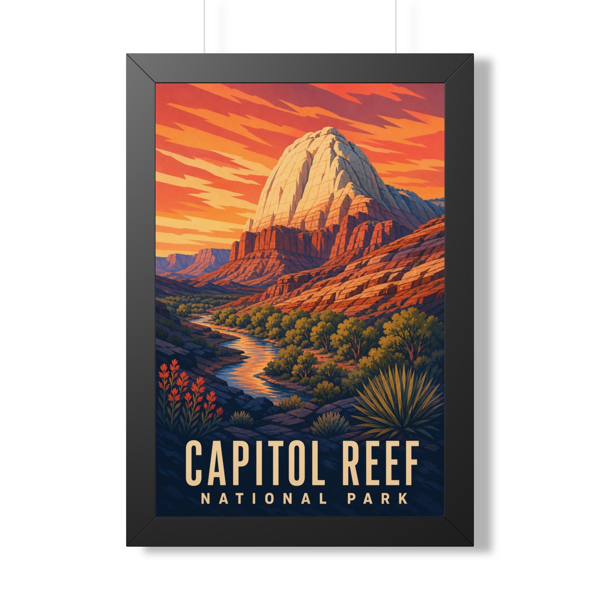 Capitol Reef National Park Framed Poster | Vintage Travel Wall Art | Black Walnut White Frame | 16x24 20x30
