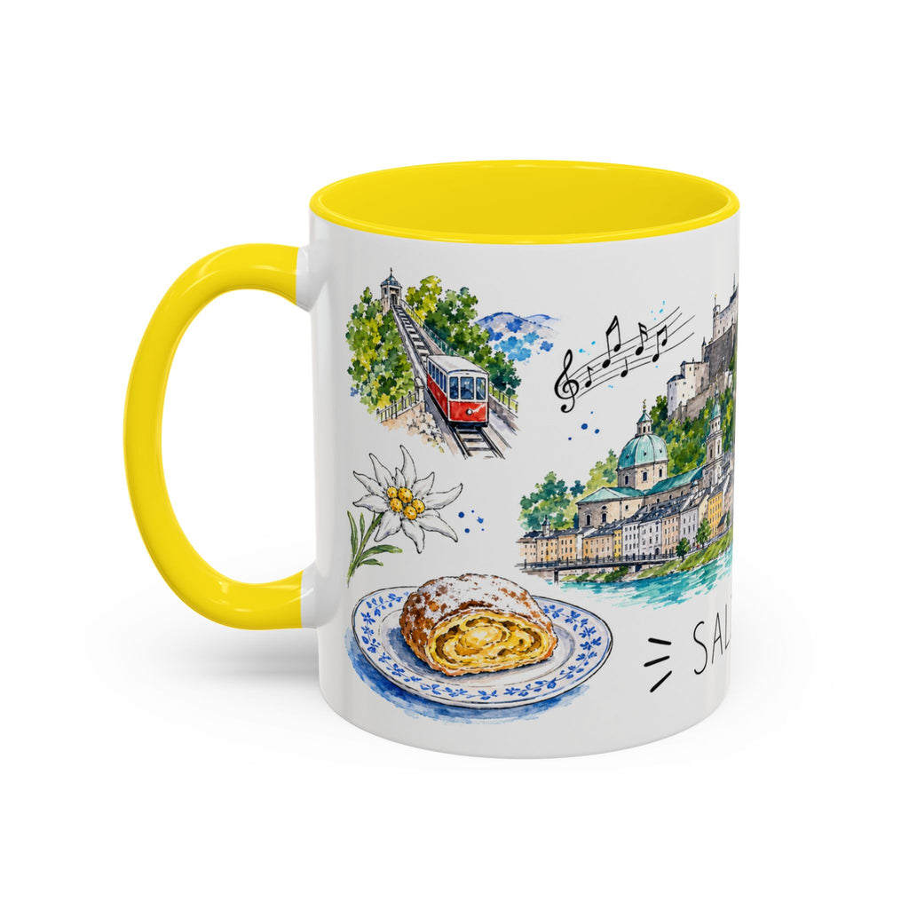 Salzburg Illustrated Travel Mug | City Souvenir Accent Coffee Mug | 11oz 15oz Ceramic Cup