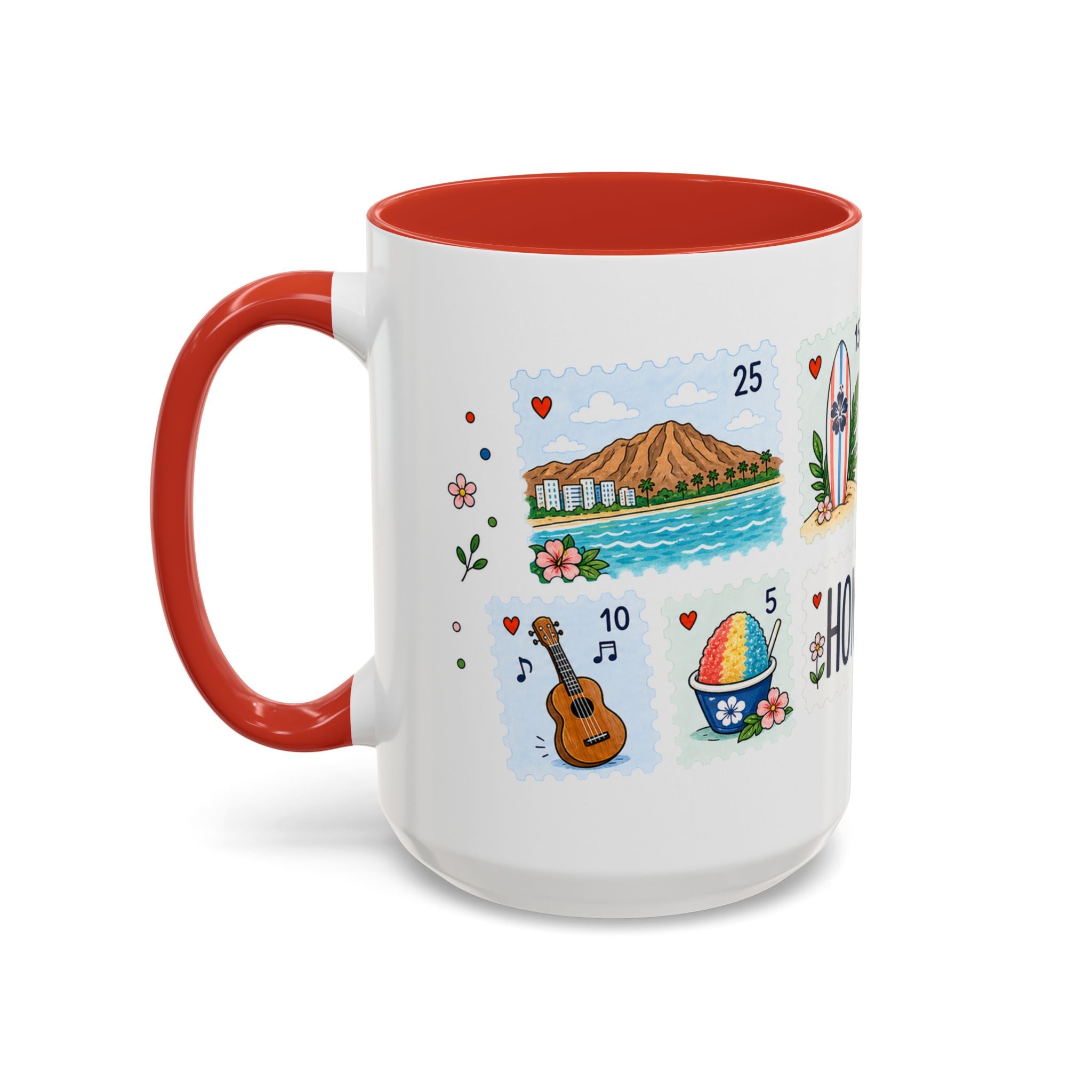Honolulu Coffee Mug | Postage Stamp Collage Mug | Travel Souvenir Accent Cup 11oz 15oz