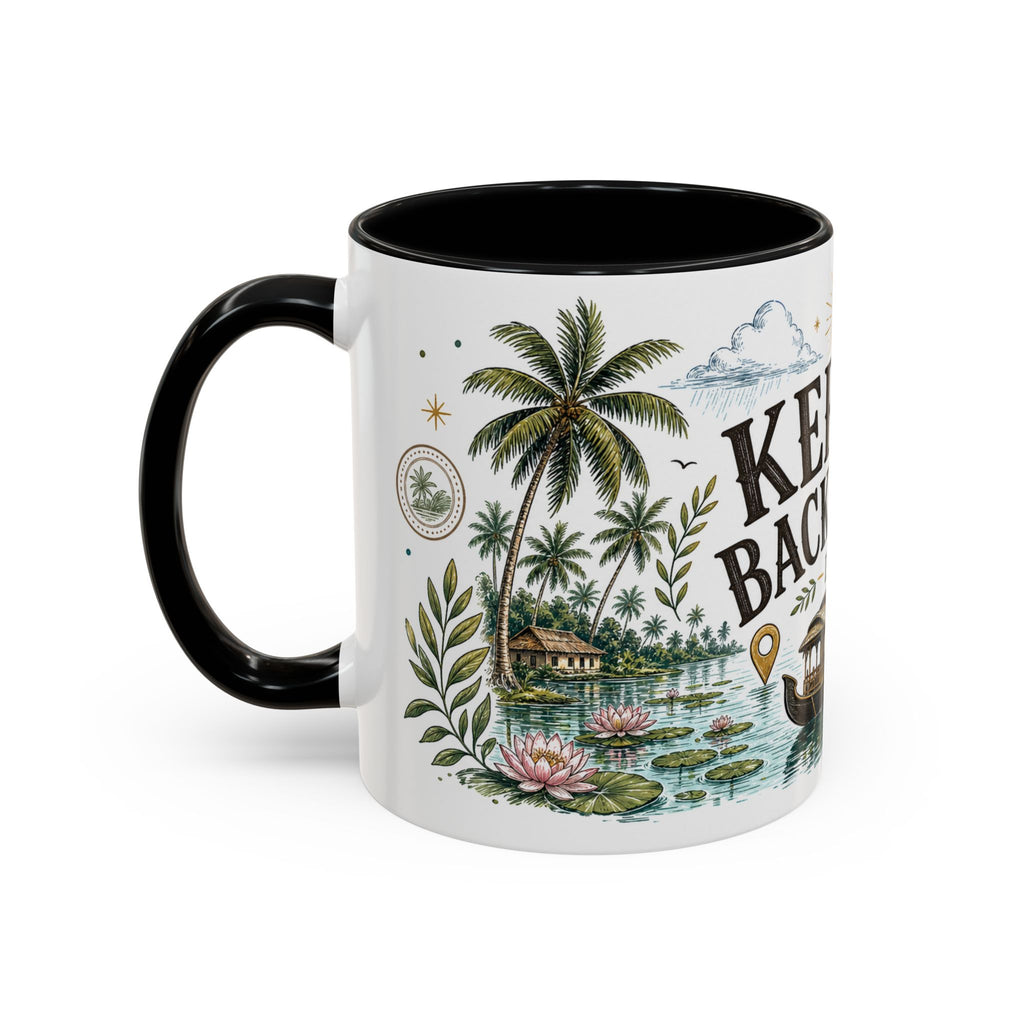 Kerala Backwaters Coffee Mug | Travel Destination Souvenir Gift | Accent Color Ceramic 11oz 15oz