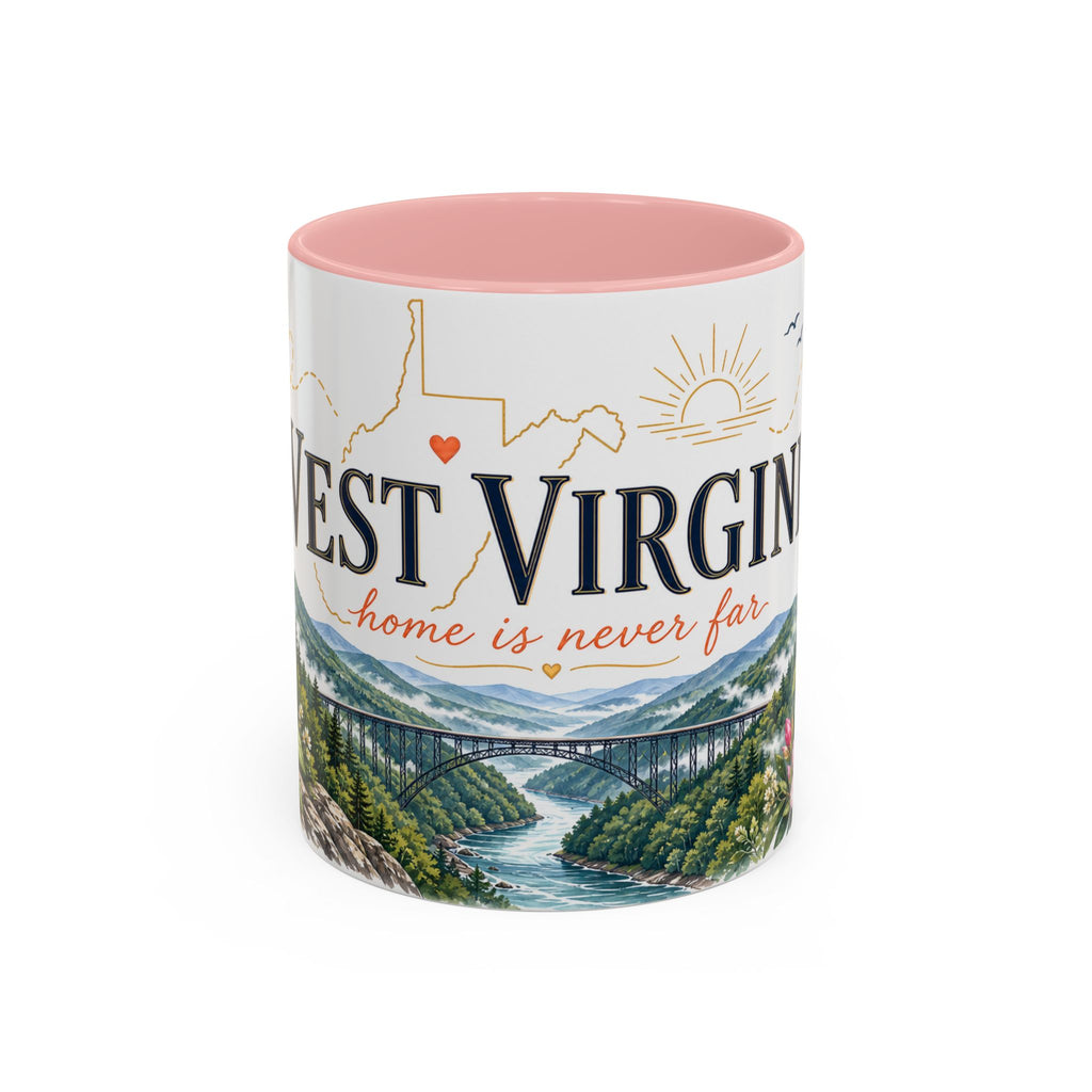 West Virginia State Map Mug | Appalachian Bridge, Rhododendron Accent Coffee Cup