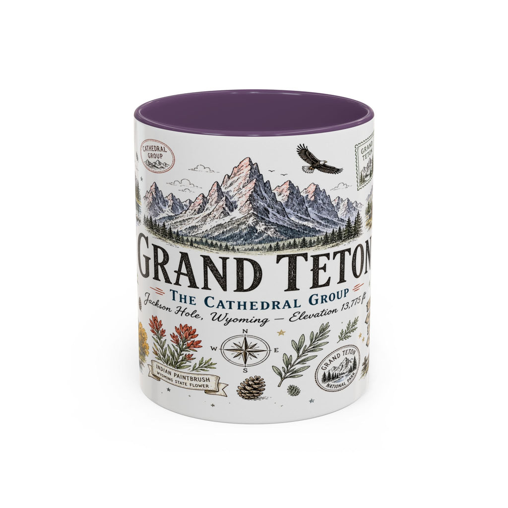 Grand Teton Coffee Mug | National Park Hiking Wyoming Gift | Accent Color Ceramic 11oz 15oz