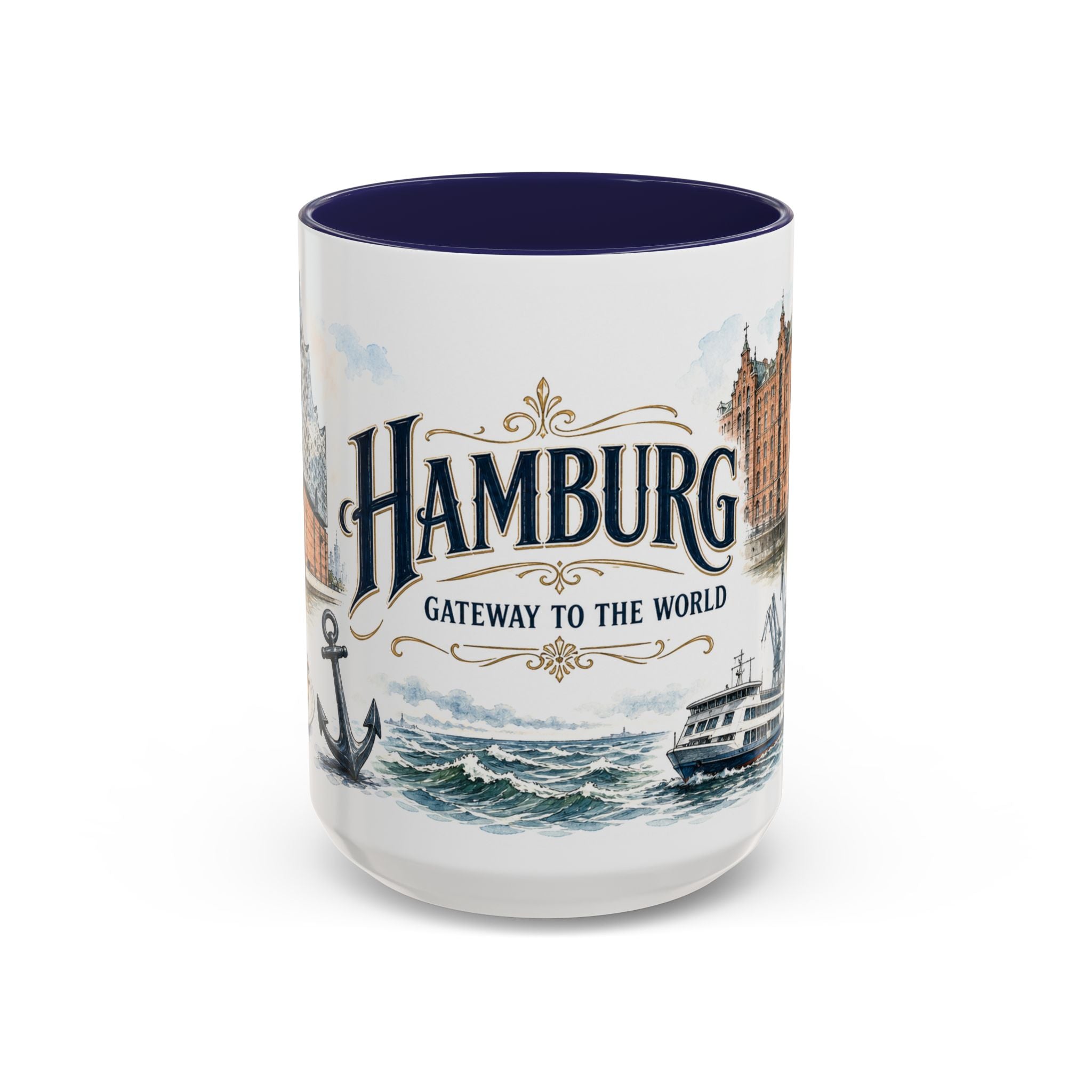 Hamburg Coffee Mug | Germany Travel Souvenir | Vintage Illustrated City Gift | 11 oz 15 oz Accent Mug