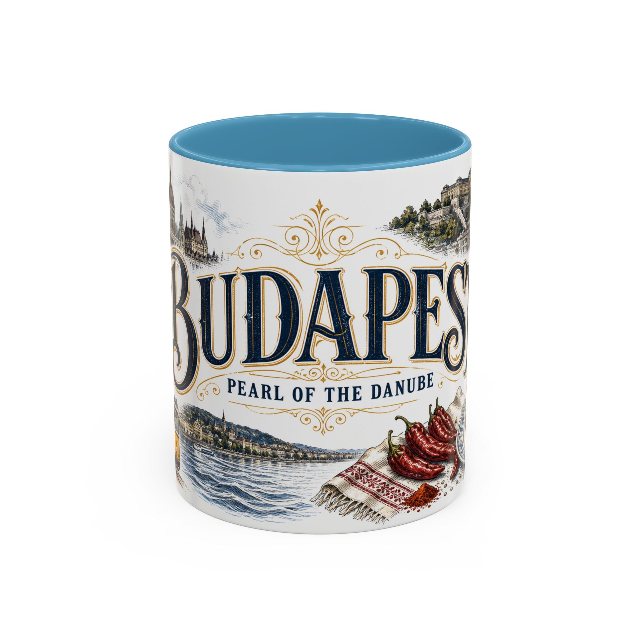 Budapest Coffee Mug | Hungary Travel Souvenir | Vintage Illustrated City Gift | 11 oz 15 oz Accent Mug