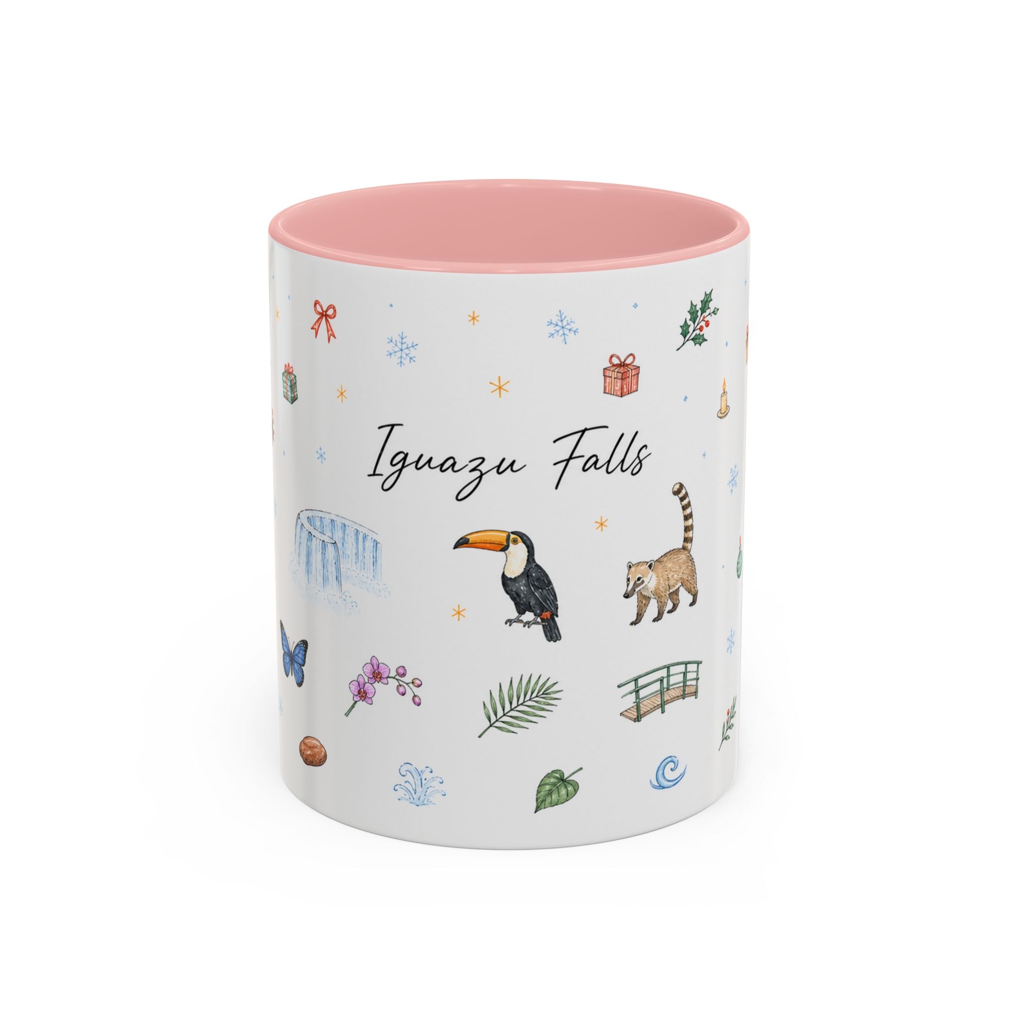 Iguazu Falls Christmas Mug | Watercolor Travel Souvenir | Holiday Gift | Accent Ceramic Coffee Cup 11oz 15oz