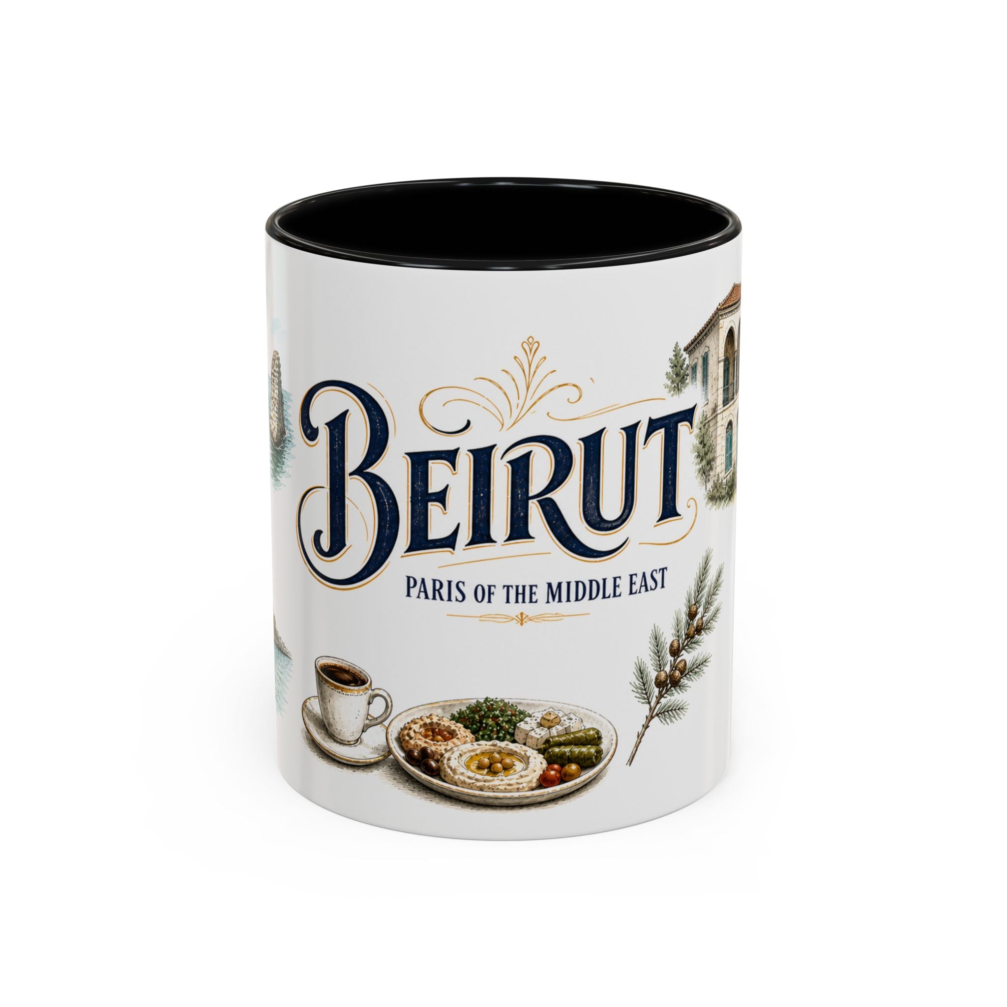 Beirut Coffee Mug | Lebanon Travel Souvenir | Vintage Illustrated City Gift | 11 oz 15 oz Accent Mug