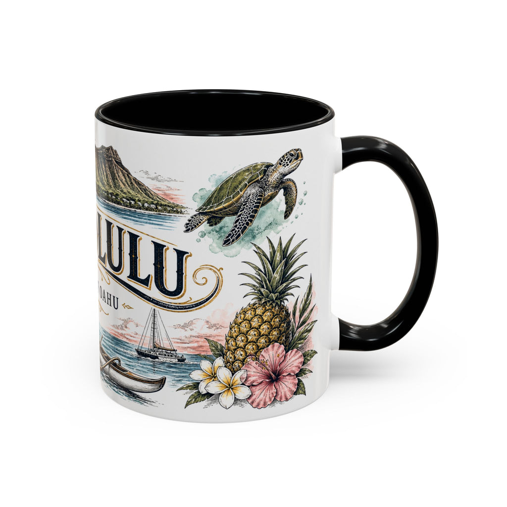 Honolulu Coffee Mug | United States Travel Souvenir | Vintage Illustrated City Gift | 11 oz 15 oz Accent Mug