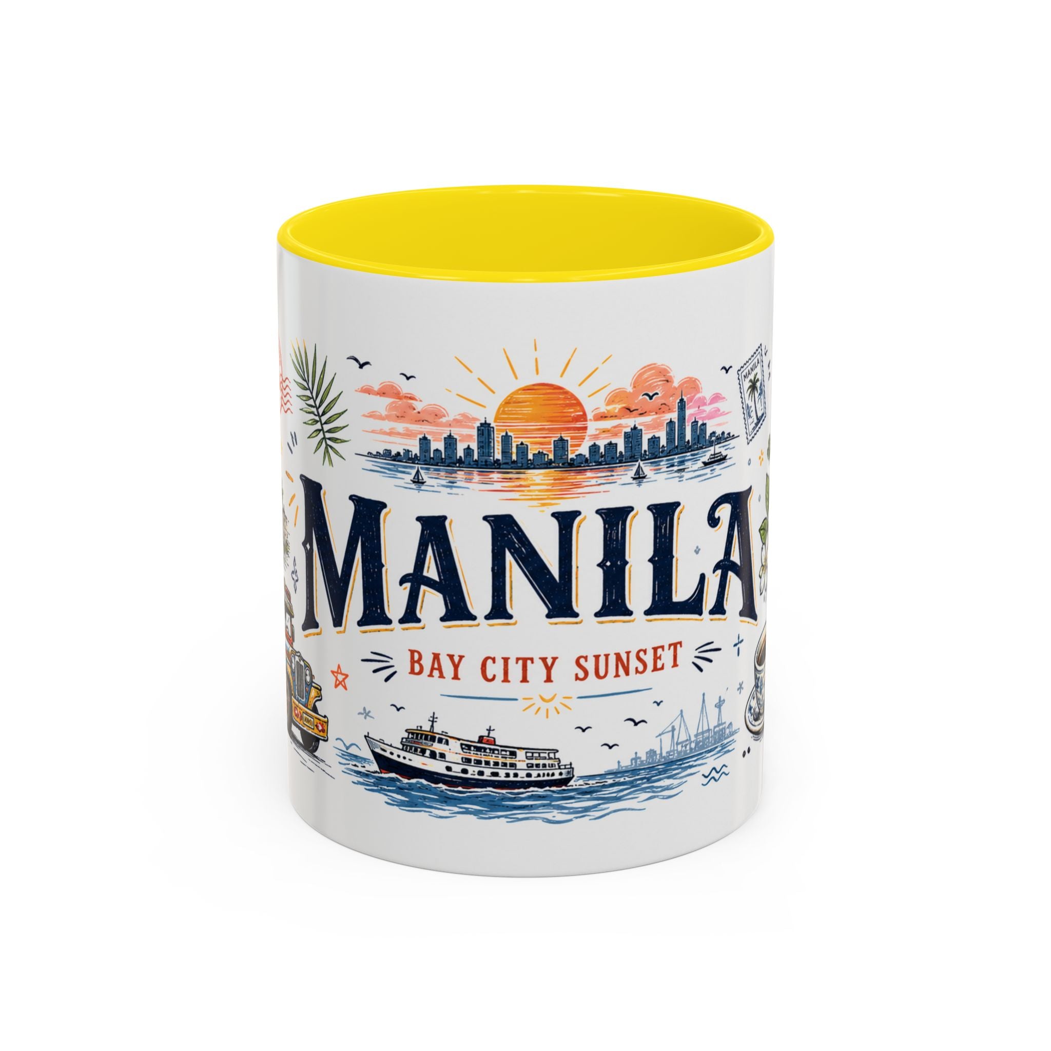 Manila Coffee Mug | Philippines Souvenir Travel Gift | Accent Color Ceramic 11oz 15oz