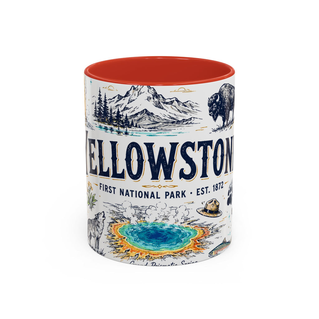 Yellowstone National Park Coffee Mug | Hiking Camping Nature Gift | Accent Color Ceramic 11oz 15oz