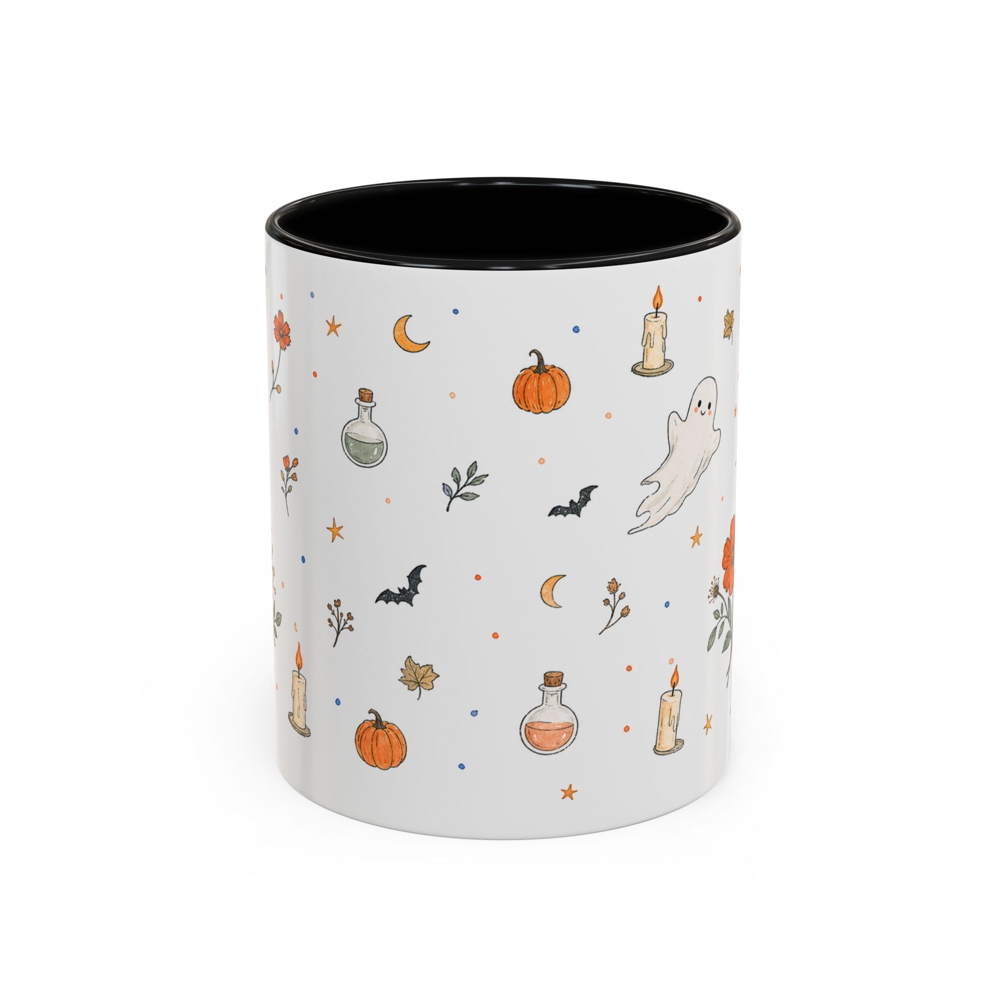 Friendly Ghost Halloween Mug | Pumpkin Flower Watercolor Gift | Accent Cup 11oz 15oz
