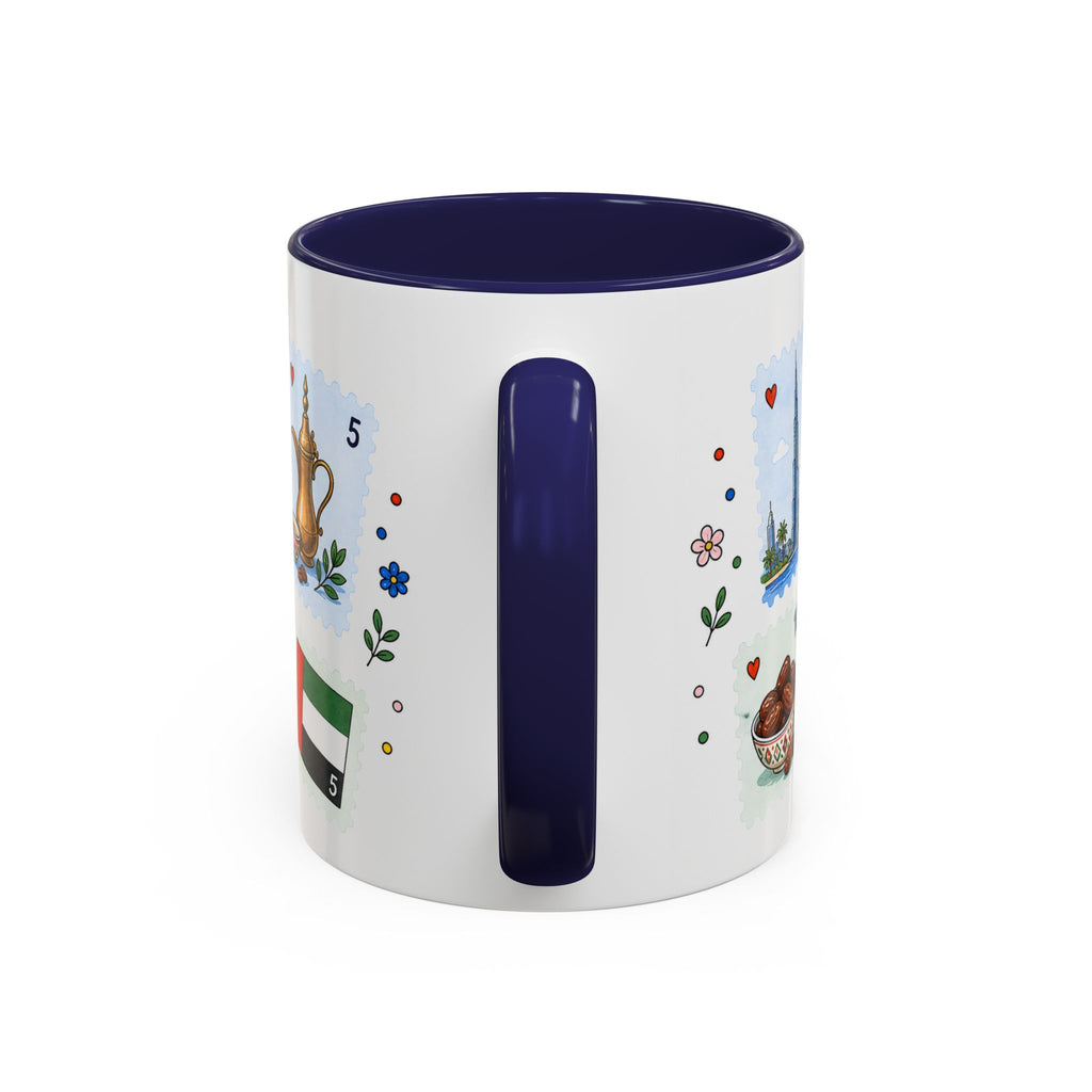 Dubai Coffee Mug | Postage Stamp Collage Mug | Travel Souvenir Accent Cup 11oz 15oz
