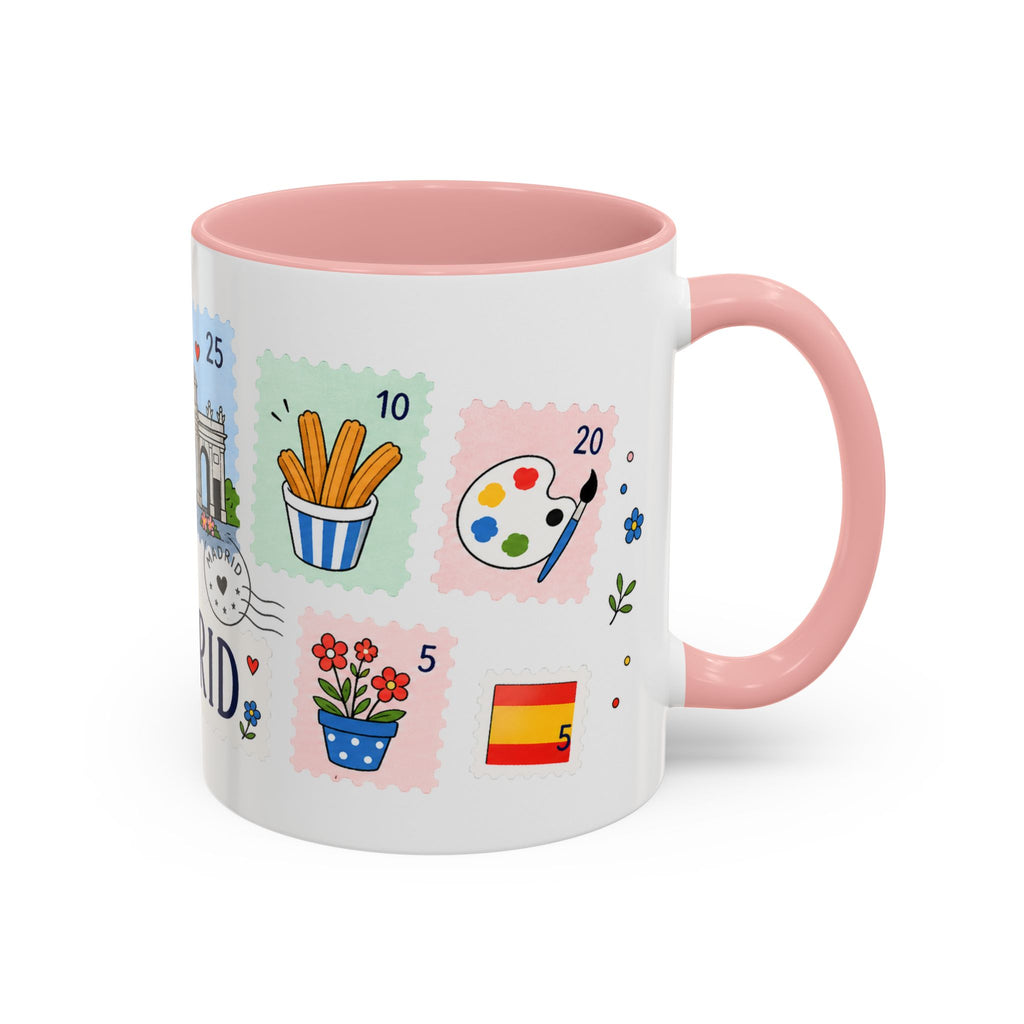 Madrid Coffee Mug | Postage Stamp Collage Mug | Travel Souvenir Accent Cup 11oz 15oz