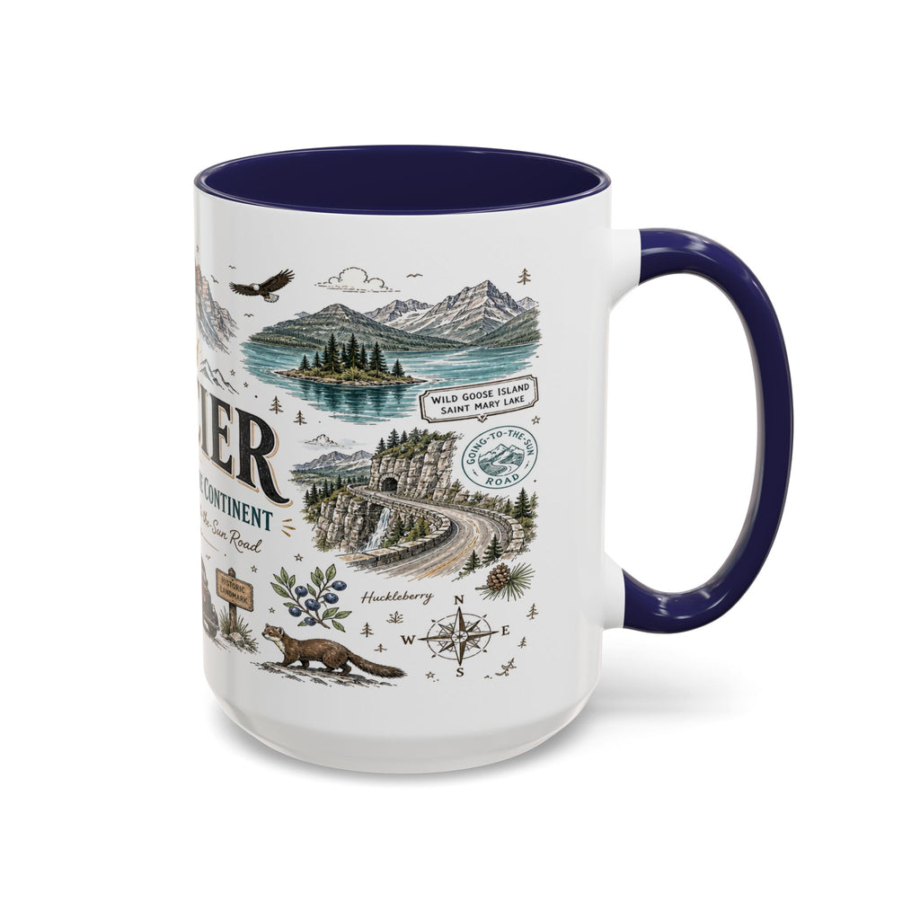 Glacier Coffee Mug | National Park Hiking Montana Gift | Accent Color Ceramic 11oz 15oz