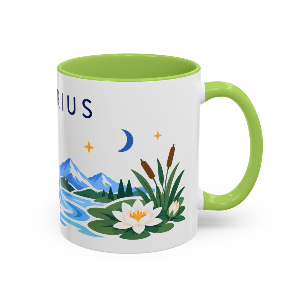 Aquarius Zodiac Coffee Mug | Water Bearer Design | Astrology Birthday Gift | 11 oz 15 oz Ceramic Accent Mug