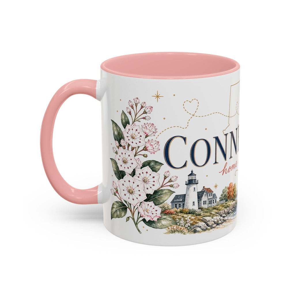 Connecticut State Map Mug | Botanical Accent Coffee Cup (11oz 15oz)