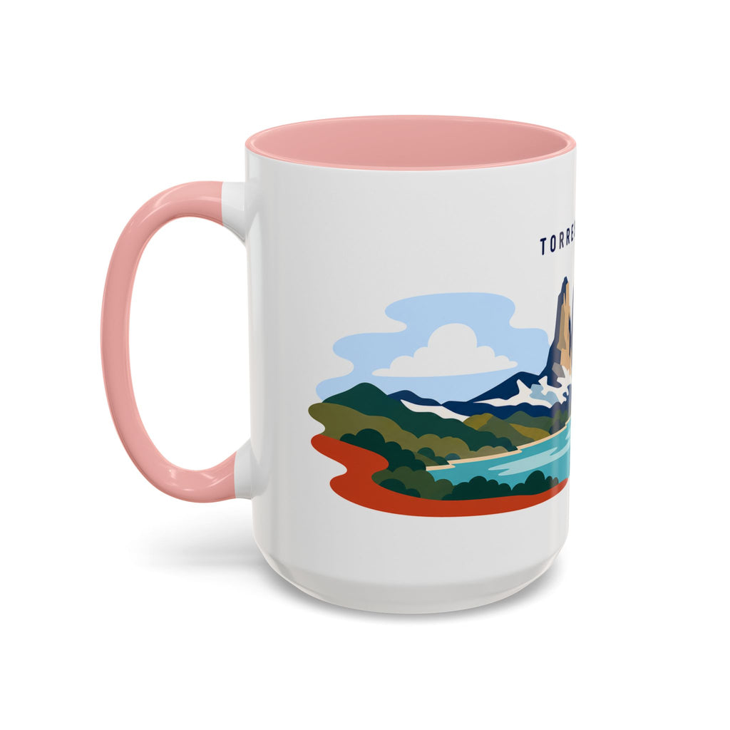 Torres del Paine Coffee Mug | Travel Destination Souvenir Gift | Accent Color Ceramic 11oz 15oz