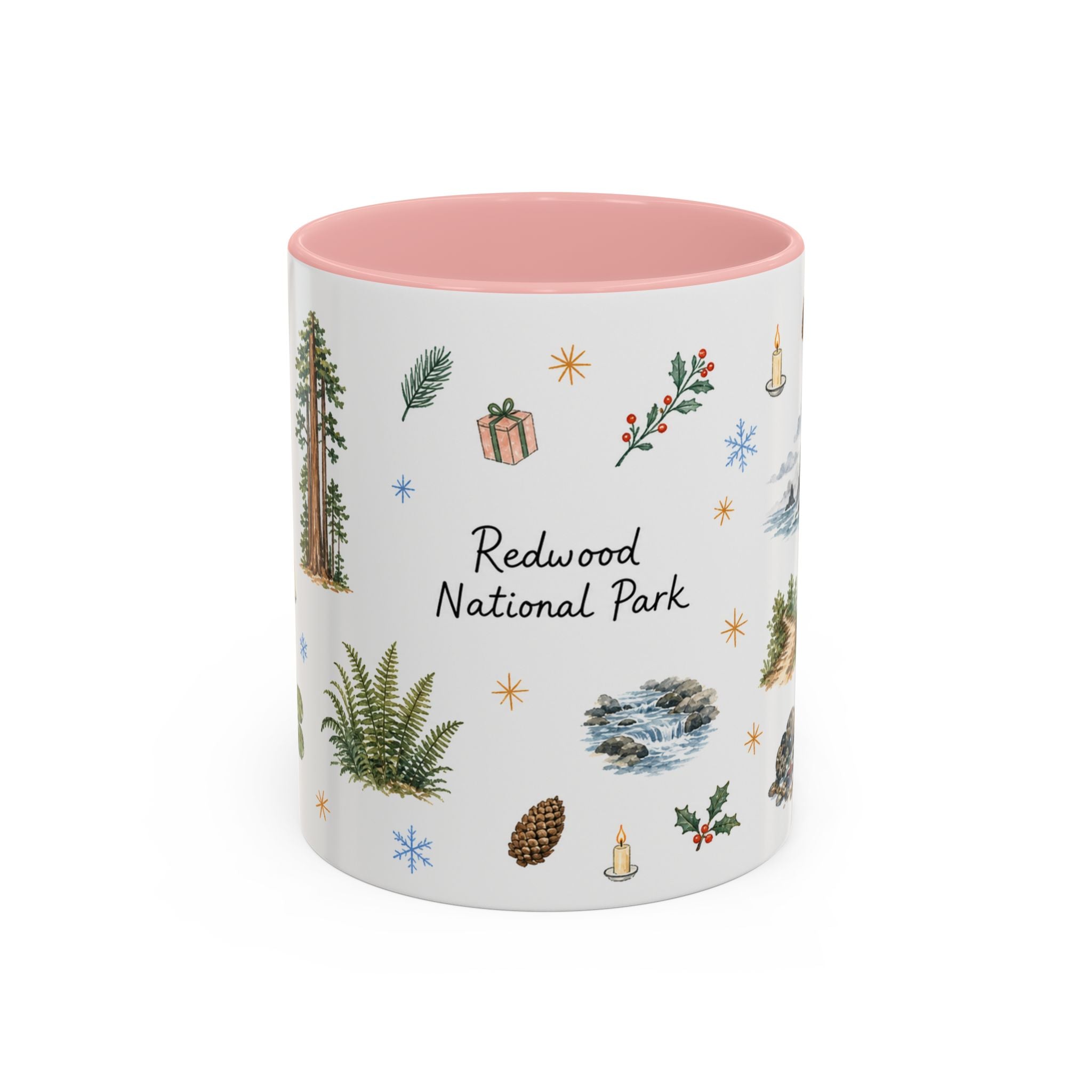 Redwood National Park Christmas Mug | Watercolor Travel Souvenir | Holiday Gift | Accent Ceramic Coffee Cup 11oz 15oz