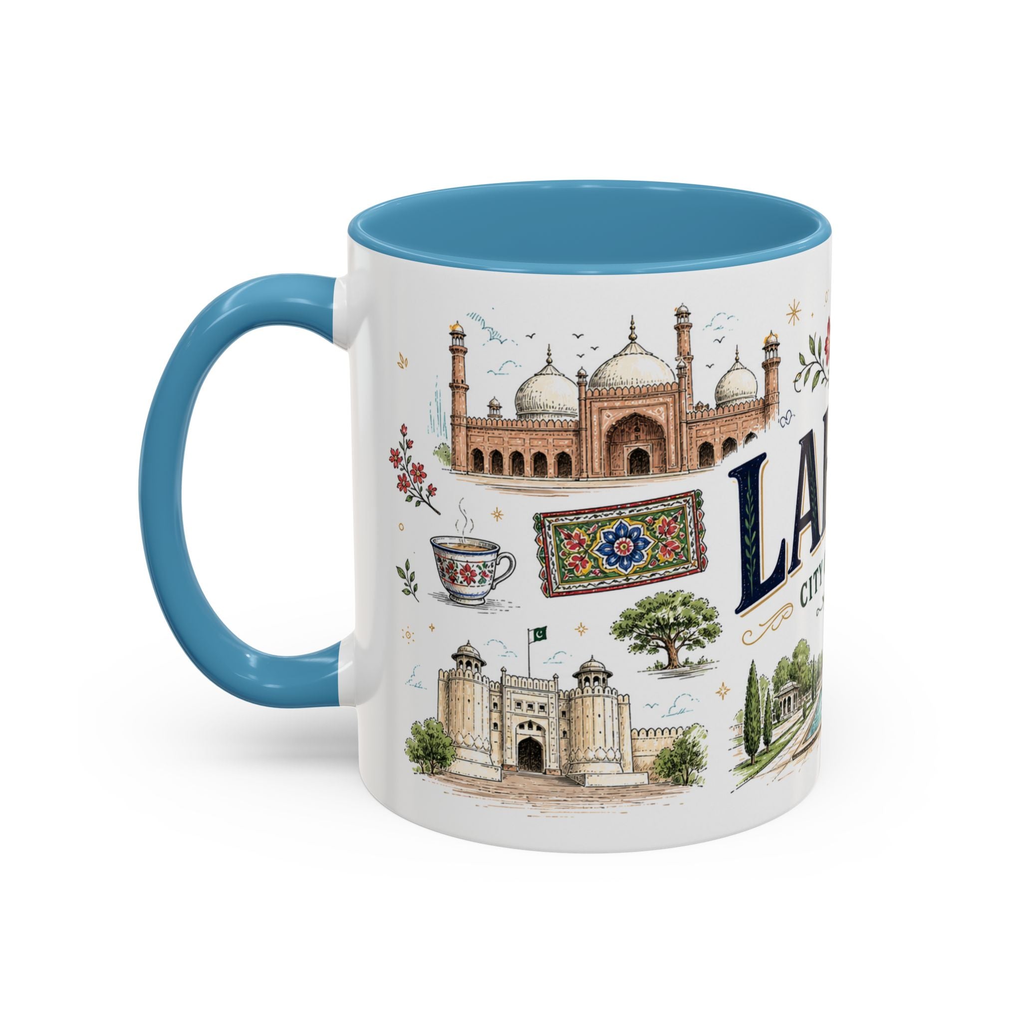 Lahore Coffee Mug | Pakistan Souvenir Travel Gift | Accent Color Ceramic 11oz 15oz
