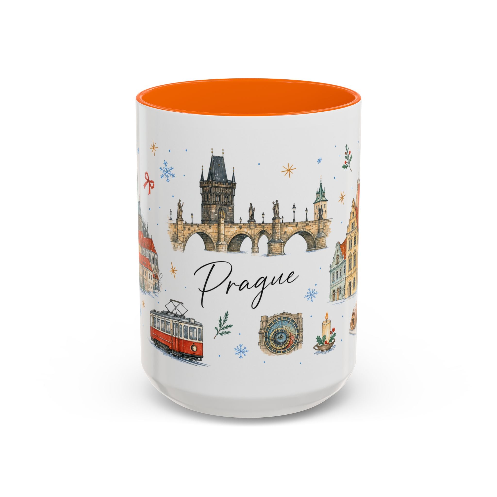 Prague Christmas Mug | Watercolor Travel Souvenir | Holiday Gift | Accent Ceramic Coffee Cup 11oz 15oz