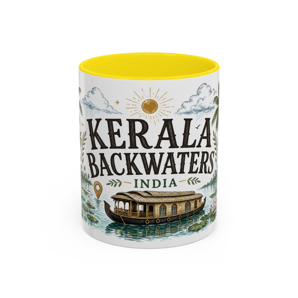 Kerala Backwaters Coffee Mug | Travel Destination Souvenir Gift | Accent Color Ceramic 11oz 15oz