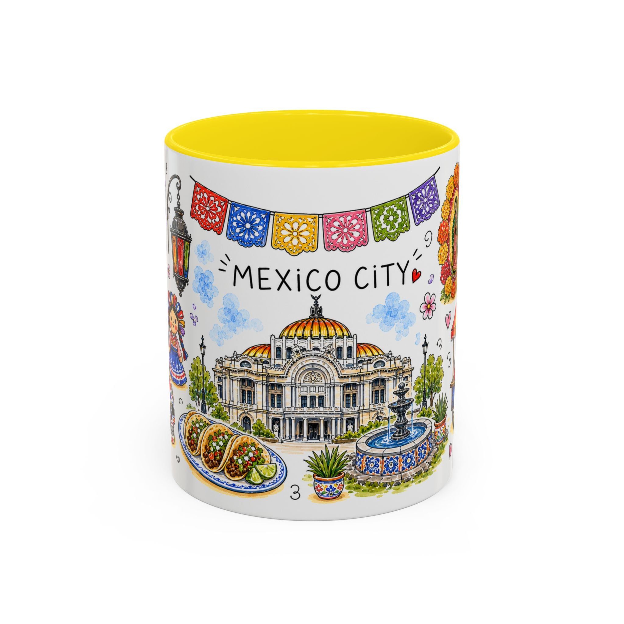 Mexico City Illustrated Travel Mug | City Souvenir Accent Coffee Mug | 11oz 15oz Ceramic Cup