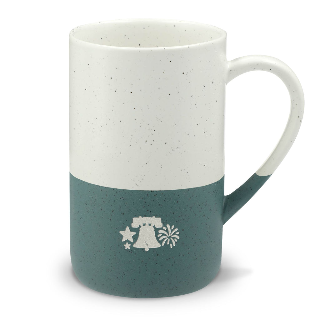 Independence Day Engraved Mug, Fourth of July Liberty Bell, 13oz Speckled Ceramic Coffee Cup, Holiday Gift
