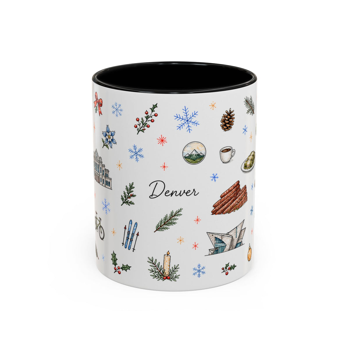 Denver Christmas Mug | Watercolor City Souvenir, Holiday Travel Gift (11oz/15oz)