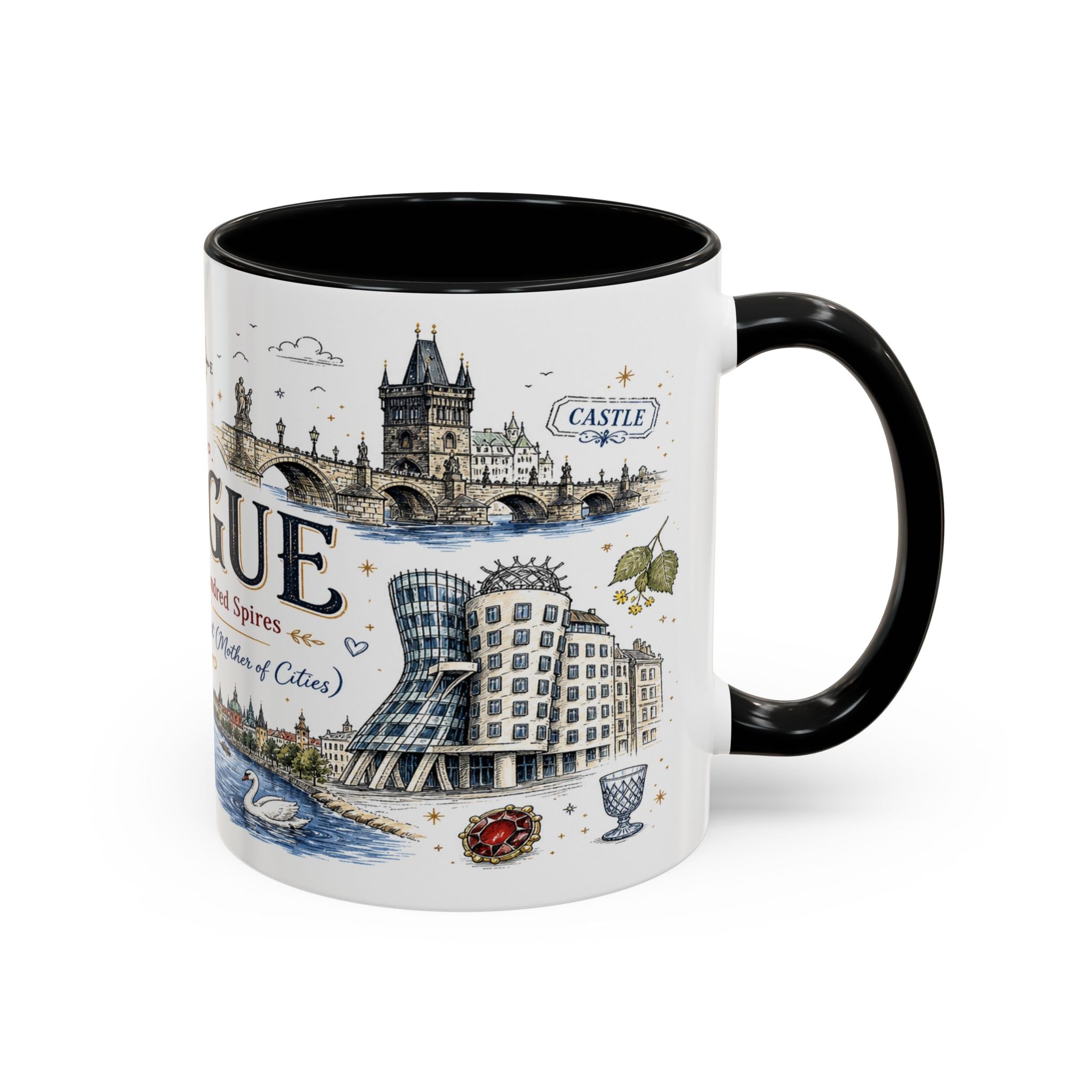 Prague Coffee Mug | Czech Republic Souvenir Travel Gift | Accent Color Ceramic 11oz 15oz