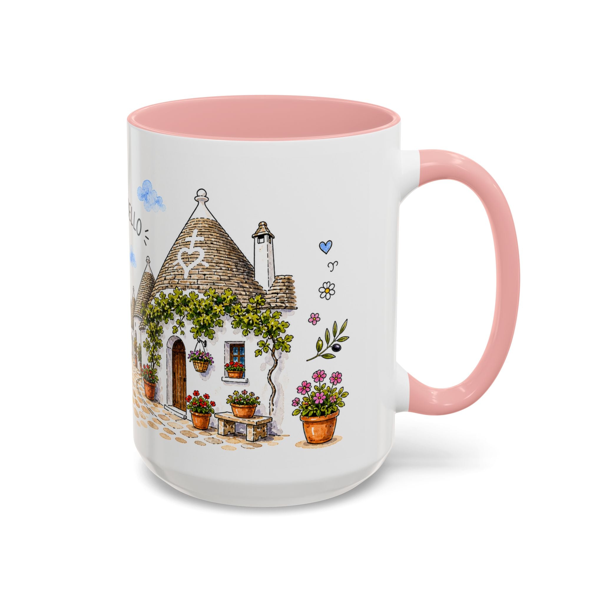 Alberobello Illustrated Travel Mug | Italy Souvenir Accent Coffee Mug | 11oz 15oz Ceramic Cup