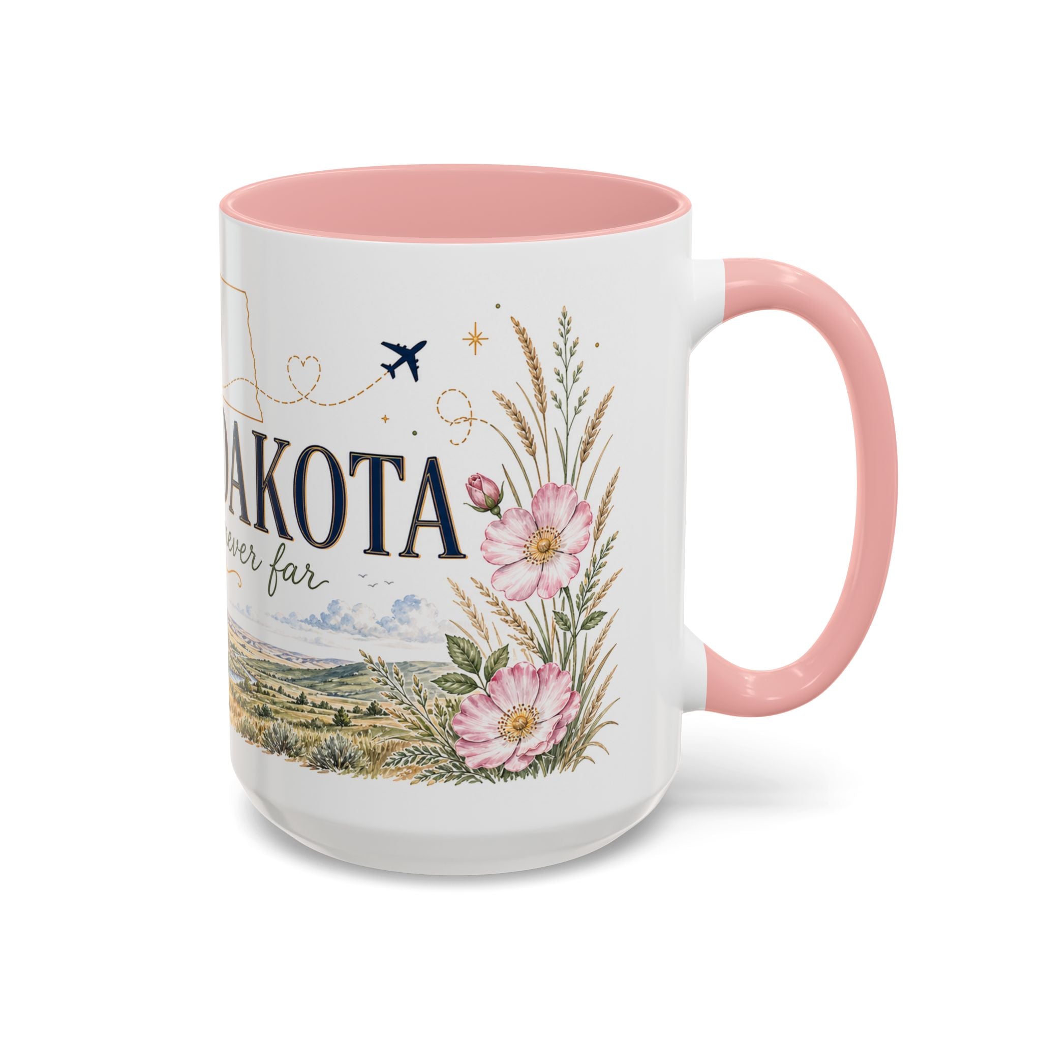 North Dakota State Map Mug | Prairie Rose Botanical Accent Coffee Cup