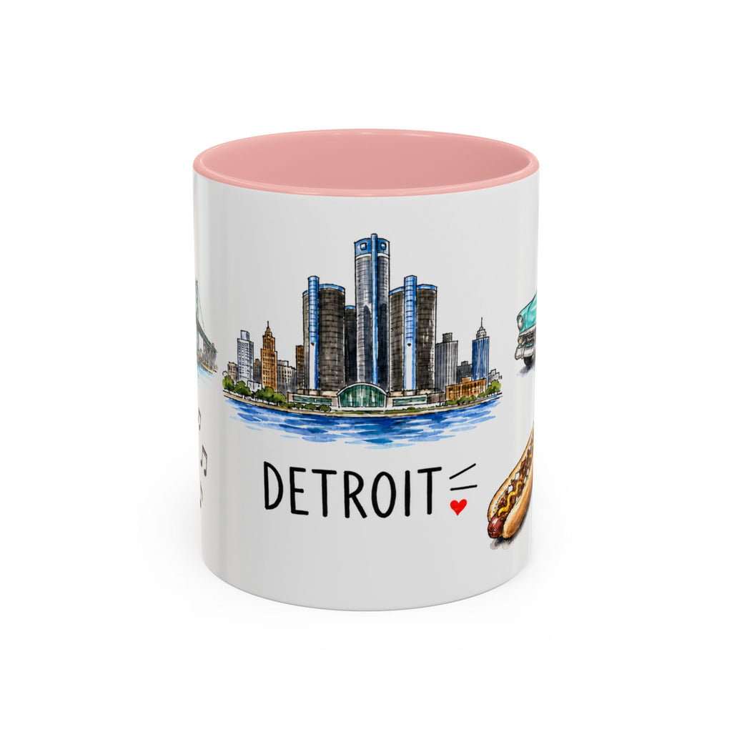 Detroit Illustrated Travel Mug | City Souvenir Accent Coffee Mug | 11oz 15oz Ceramic Cup