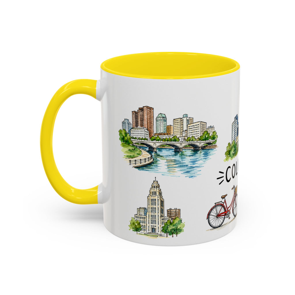 Columbus Illustrated Travel Mug | City Souvenir Accent Coffee Mug | 11oz 15oz Ceramic Cup