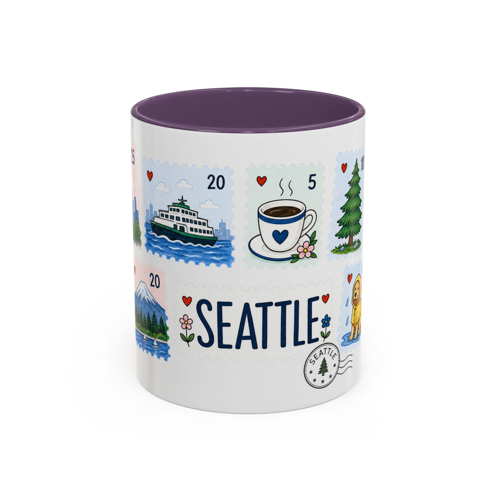 Seattle Coffee Mug | Postage Stamp Collage Mug | Travel Souvenir Accent Cup 11oz 15oz