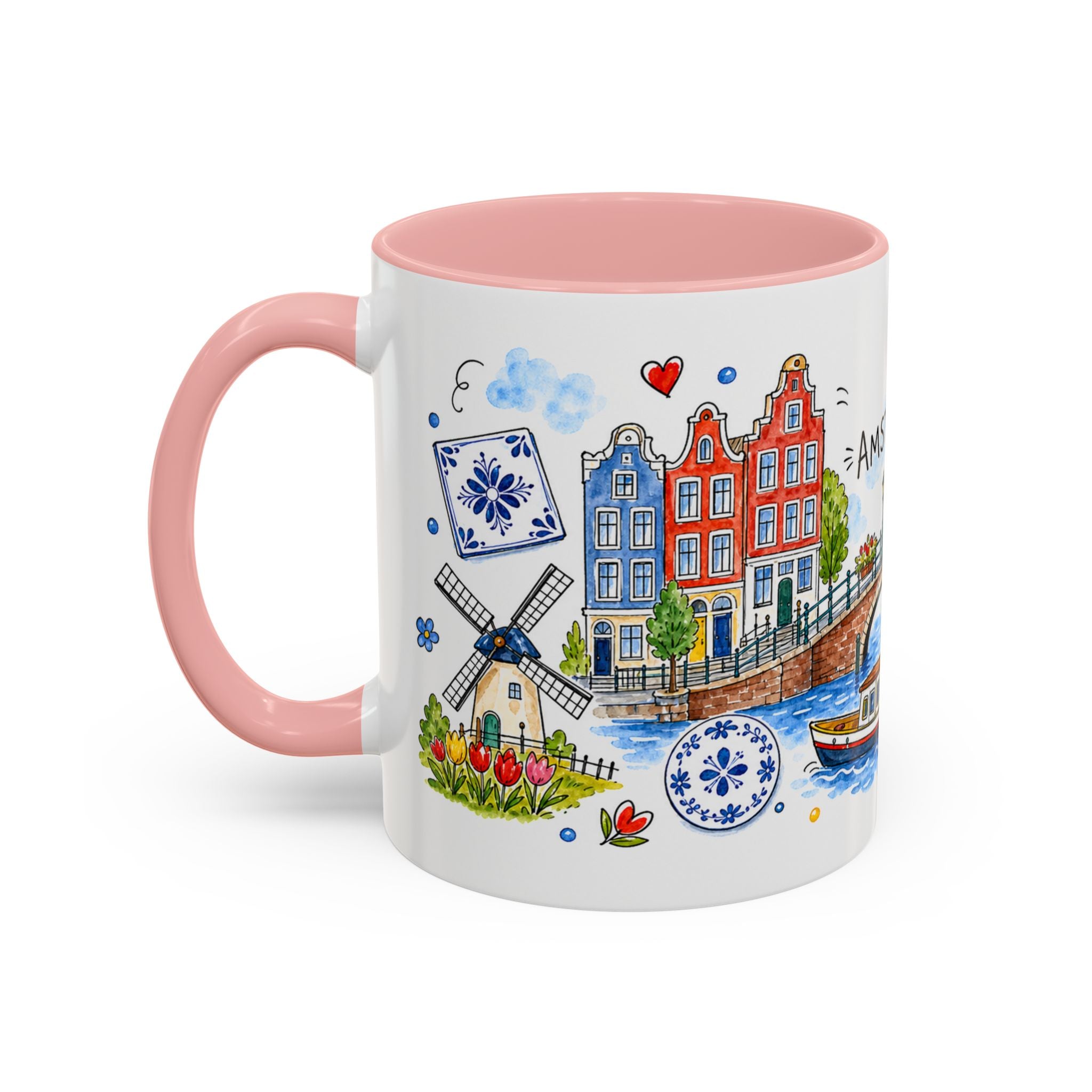 Amsterdam Travel Mug | European City Souvenir Accent Coffee Mug | 11oz 15oz Ceramic Cup