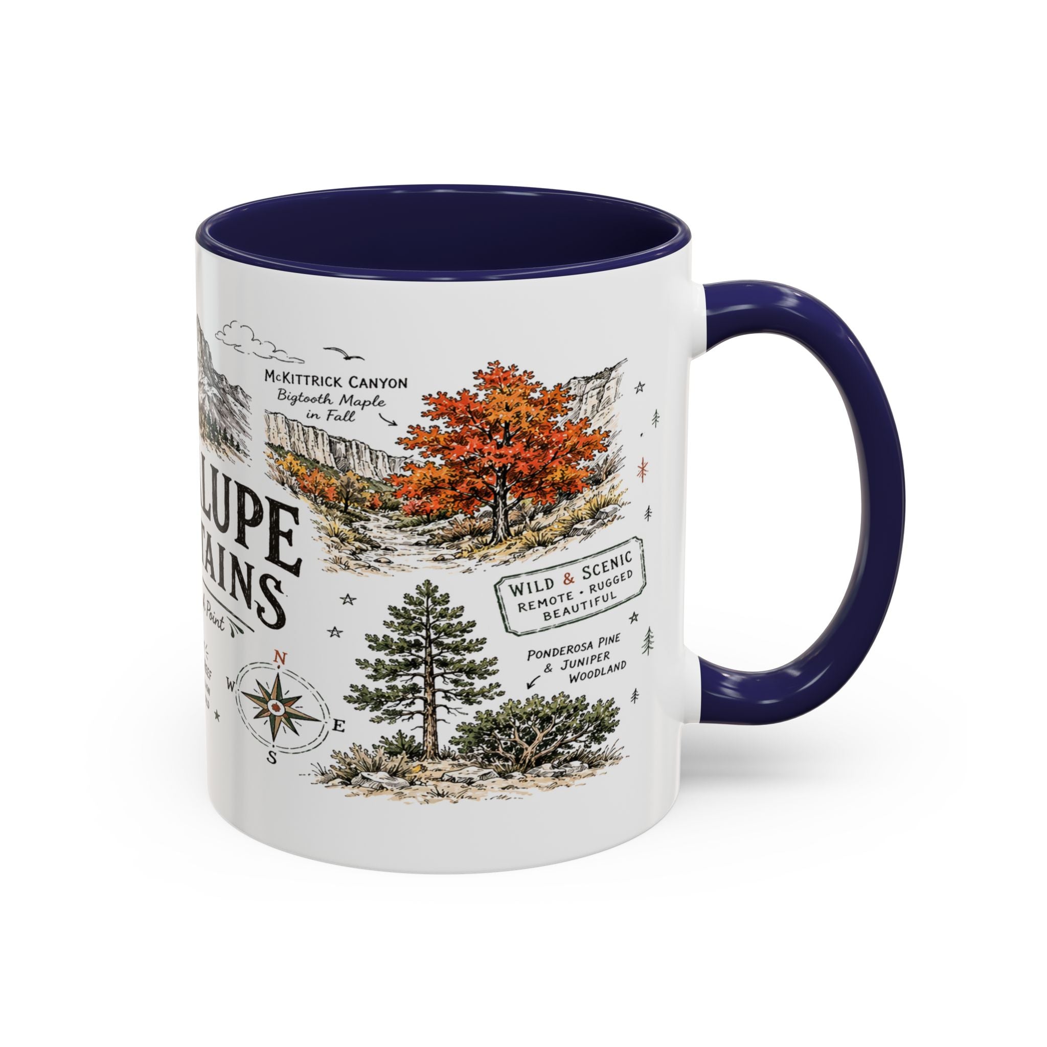 Guadalupe Mountains National Park Coffee Mug | Texas Desert Peaks Hiking Gift | Accent Color Ceramic 11oz 15oz