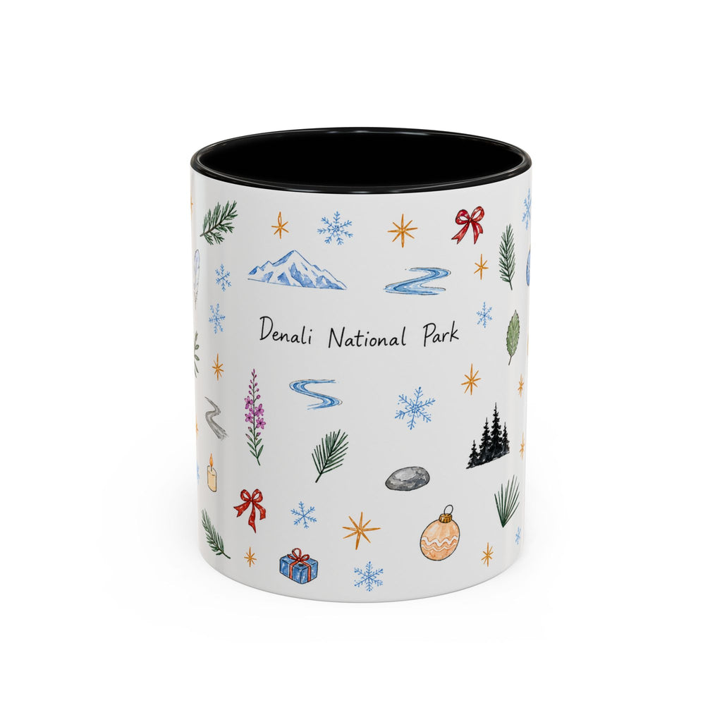 Denali National Park Christmas Mug | Watercolor Travel Souvenir | Holiday Gift | Accent Ceramic Coffee Cup 11oz 15oz