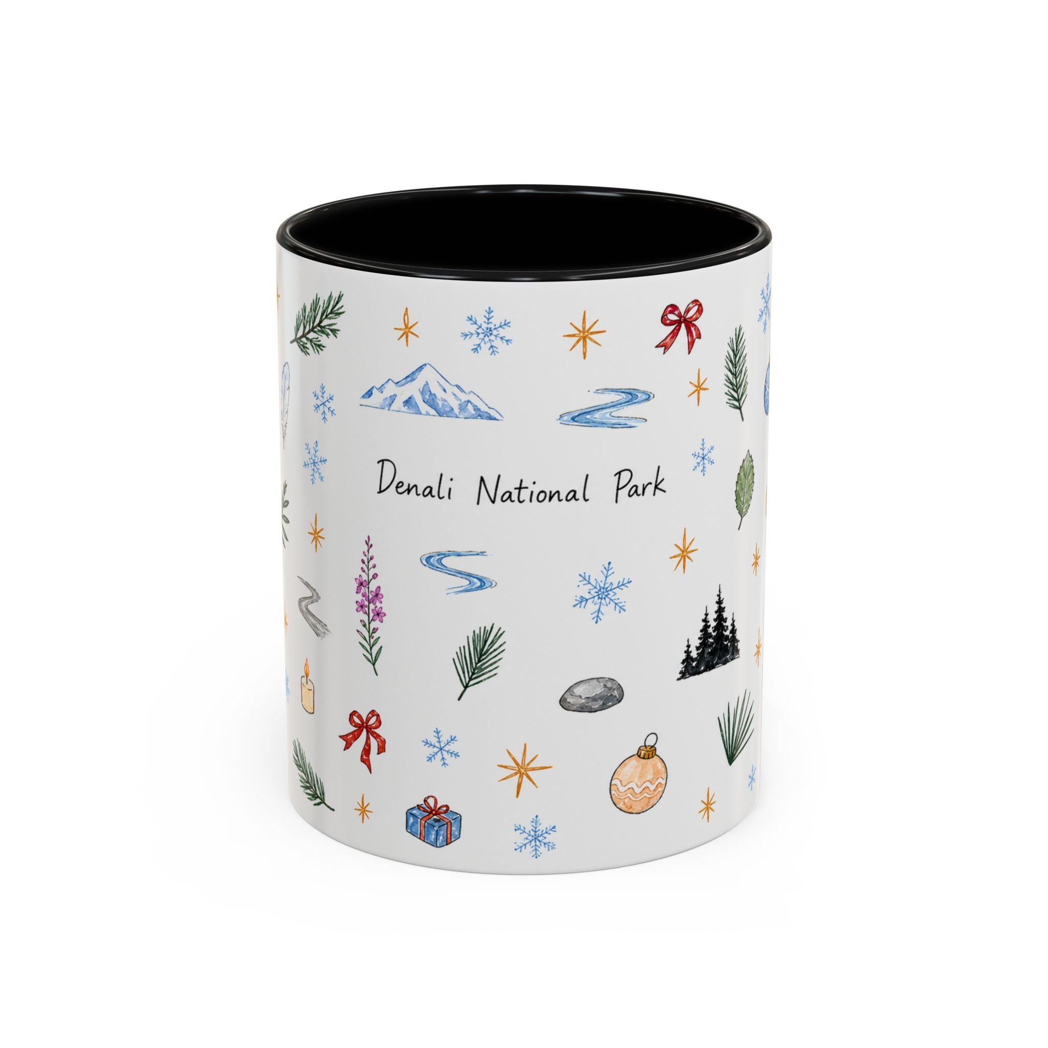 Denali National Park Christmas Mug | Watercolor Travel Souvenir | Holiday Gift | Accent Ceramic Coffee Cup 11oz 15oz