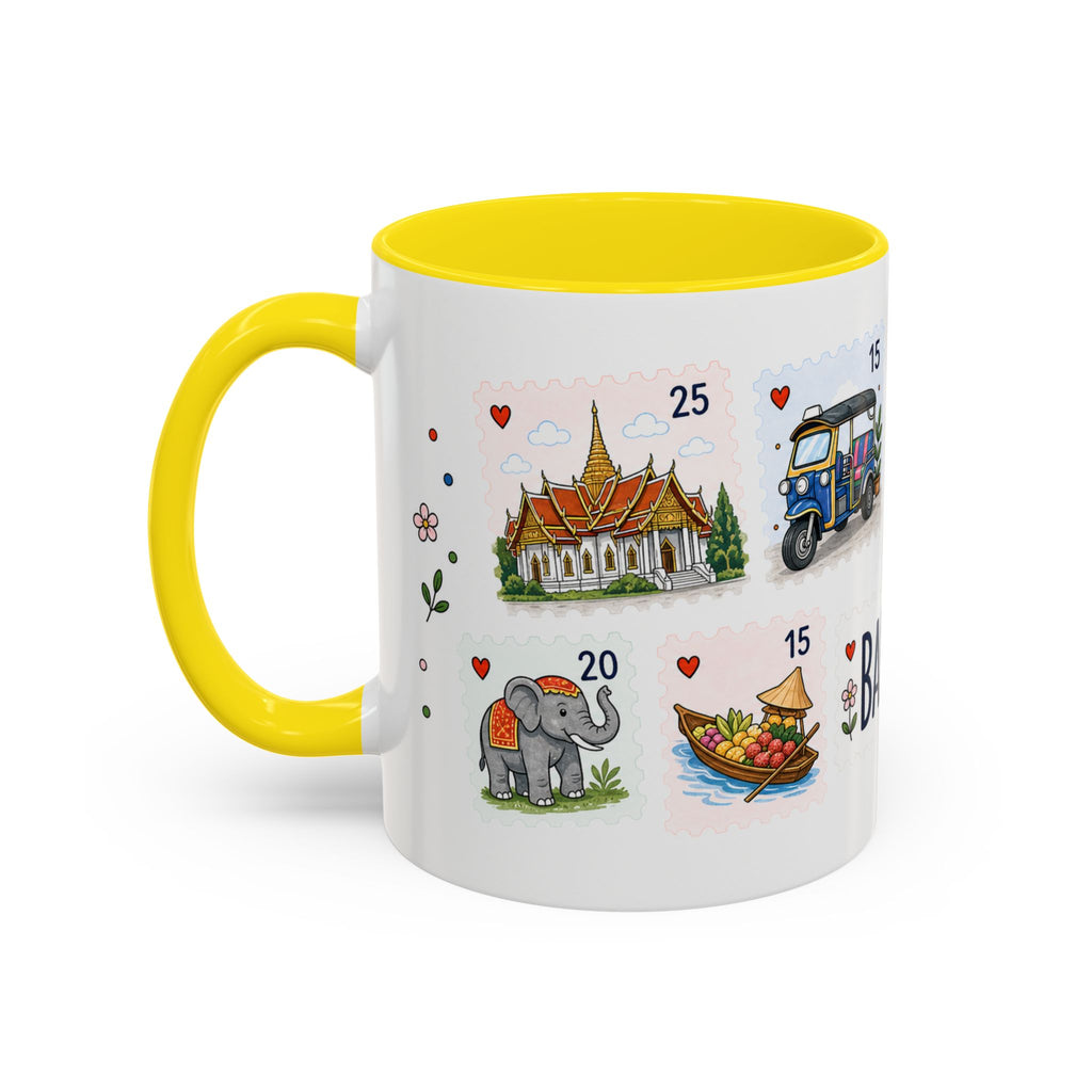 Bangkok Coffee Mug | Postage Stamp Collage Mug | Travel Souvenir Accent Cup 11oz 15oz