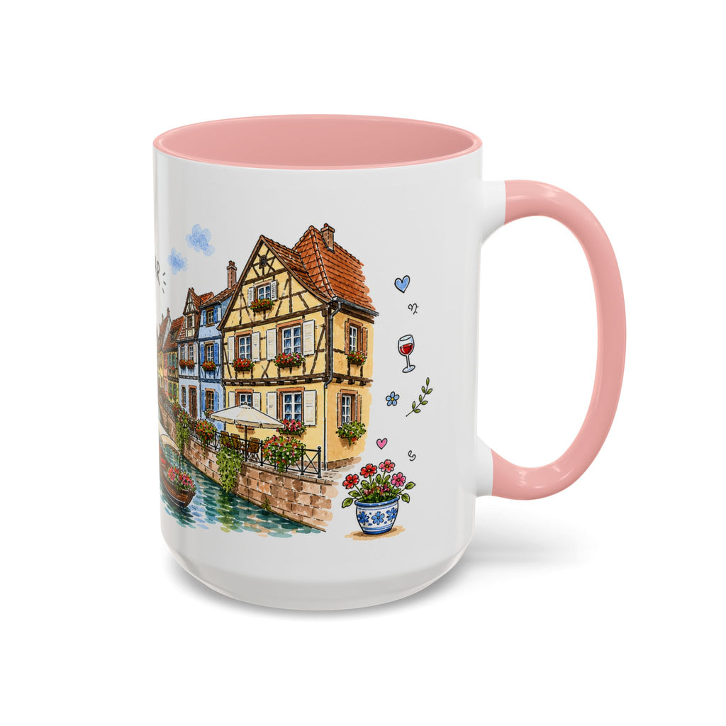 Colmar Illustrated Travel Mug | France Souvenir Accent Coffee Mug | 11oz 15oz Ceramic Cup