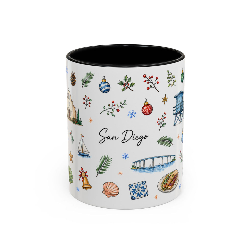 San Diego Christmas Mug | Watercolor City Souvenir, Holiday Travel Gift (11oz/15oz)
