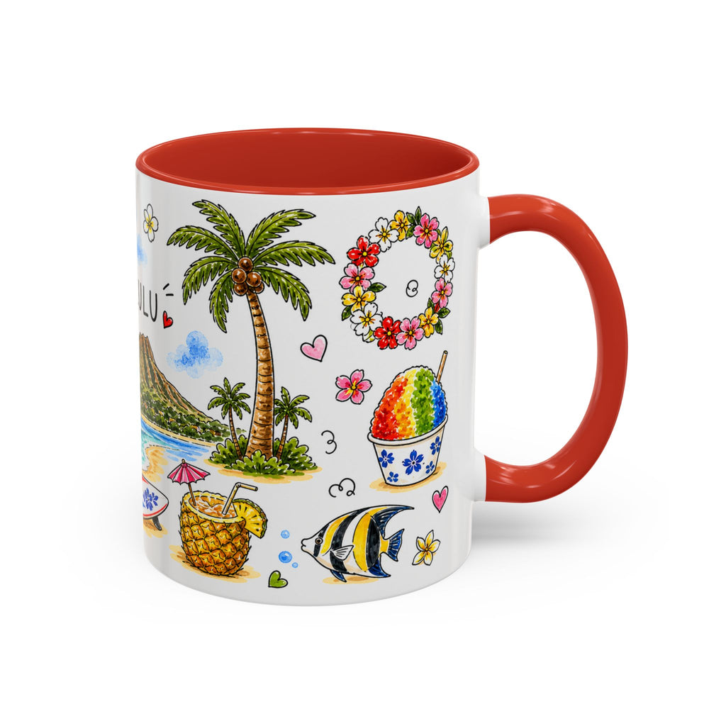Honolulu Illustrated Travel Mug | City Souvenir Accent Coffee Mug | 11oz 15oz Ceramic Cup
