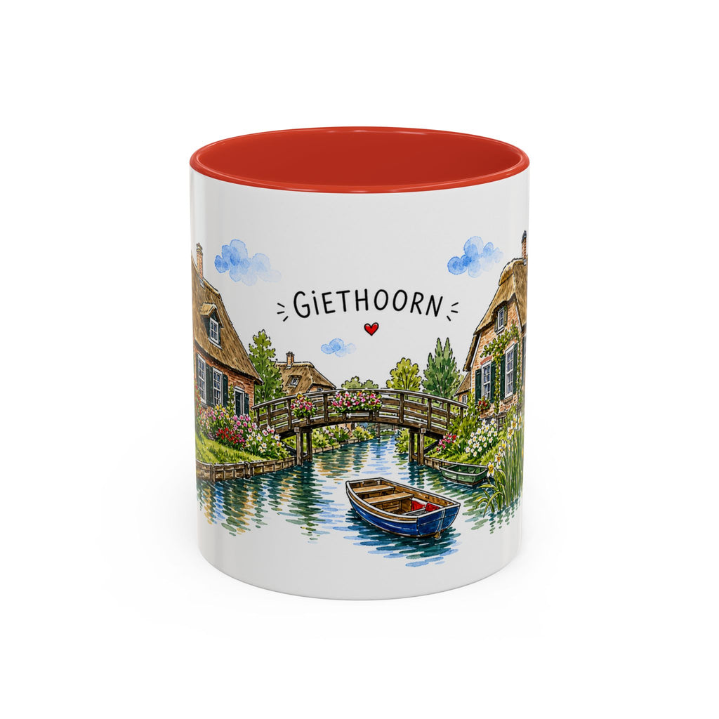 Giethoorn Illustrated Travel Mug | Netherlands Souvenir Accent Coffee Mug | 11oz 15oz Ceramic Cup