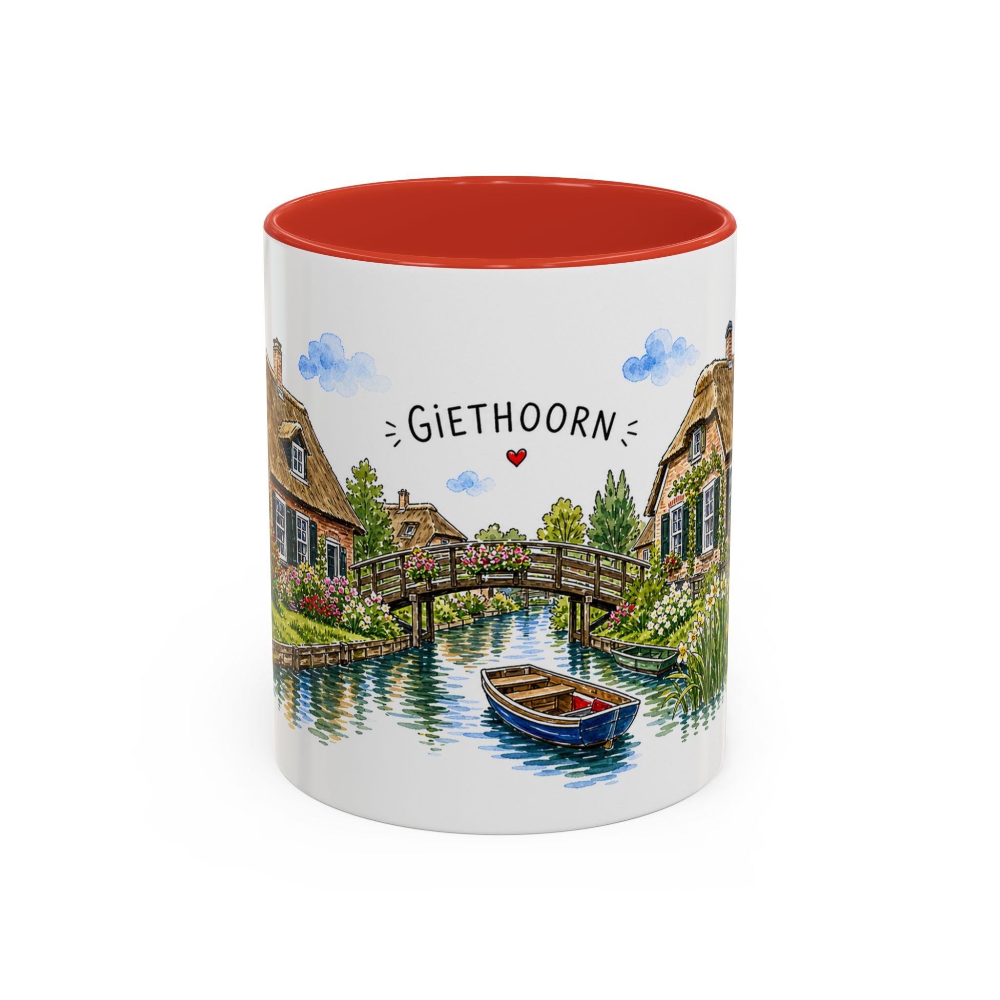 Giethoorn Illustrated Travel Mug | Netherlands Souvenir Accent Coffee Mug | 11oz 15oz Ceramic Cup