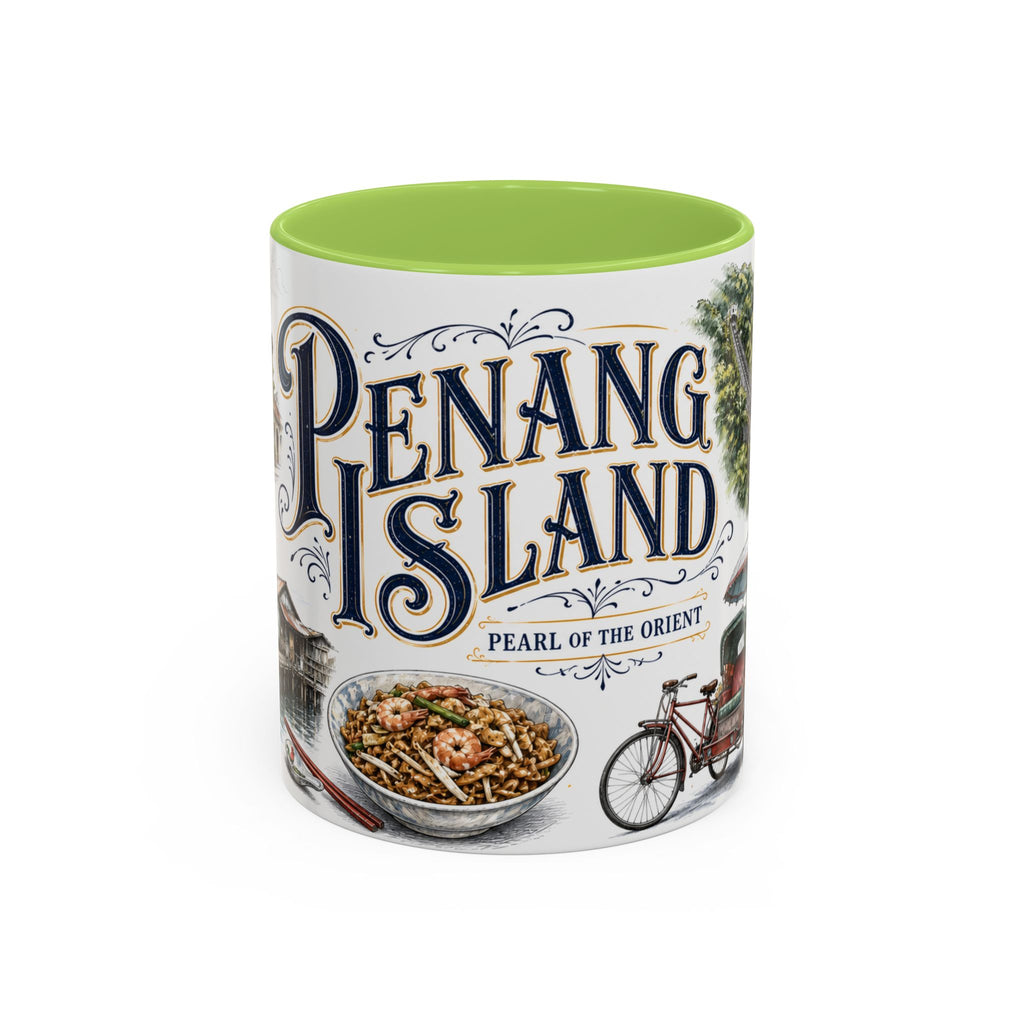 Penang Island Coffee Mug | Malaysia Travel Souvenir | Vintage Illustrated City Gift | 11 oz 15 oz Accent Mug
