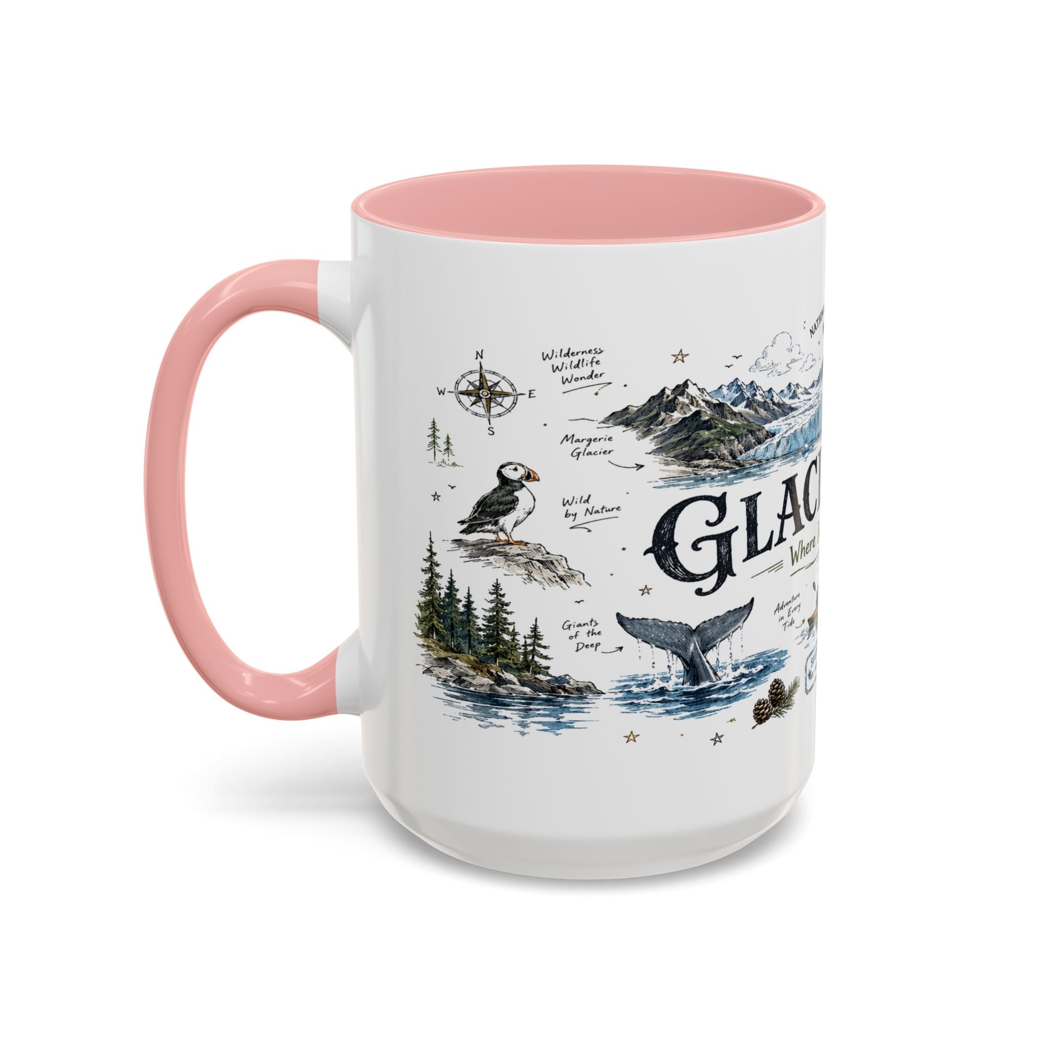 Glacier Bay National Park Coffee Mug | Alaska Wilderness Kayaking Gift | Accent Color Ceramic 11oz 15oz